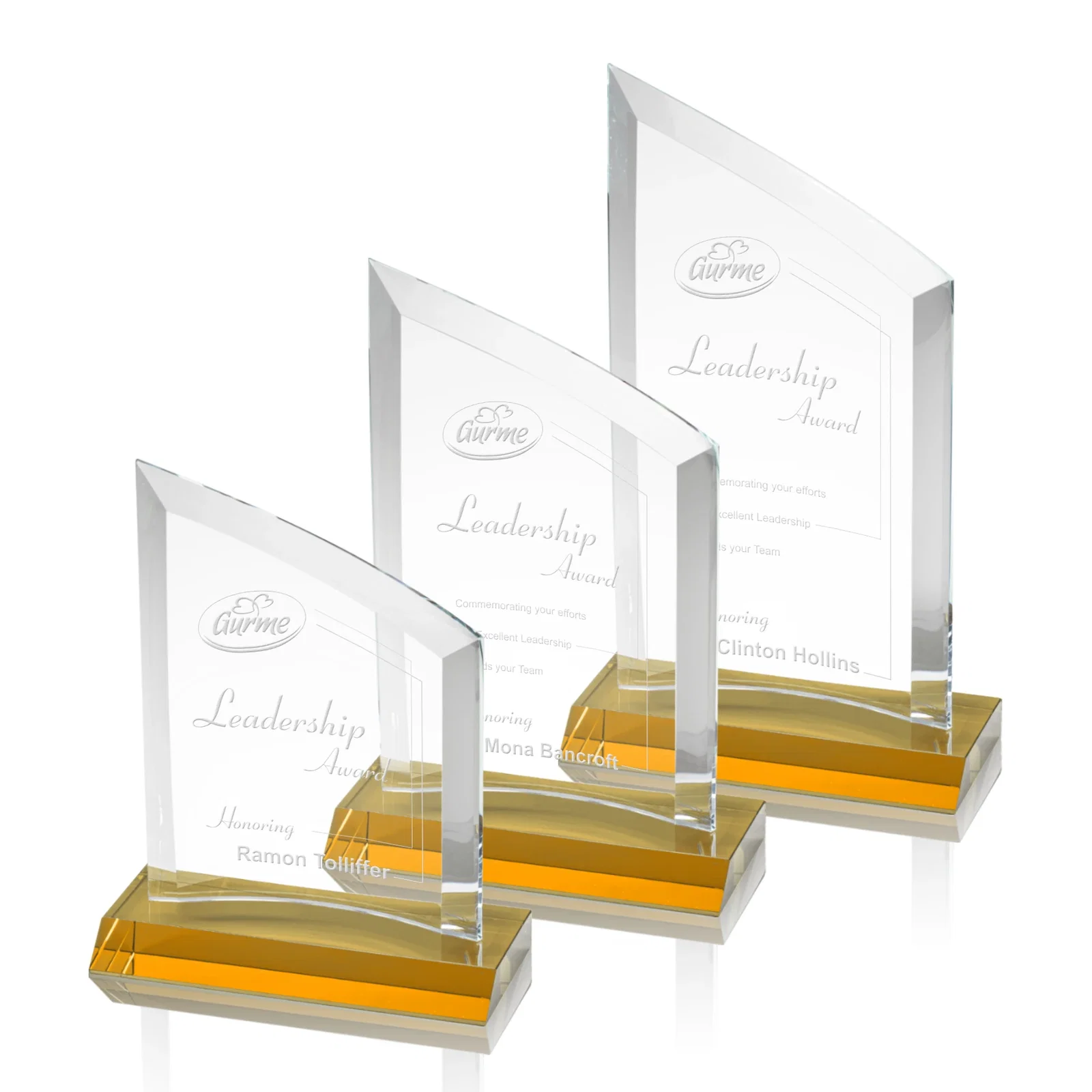 Custom Slim Starfire Crystal Award with Angled Top on Black Base, awards for safety achievement programs