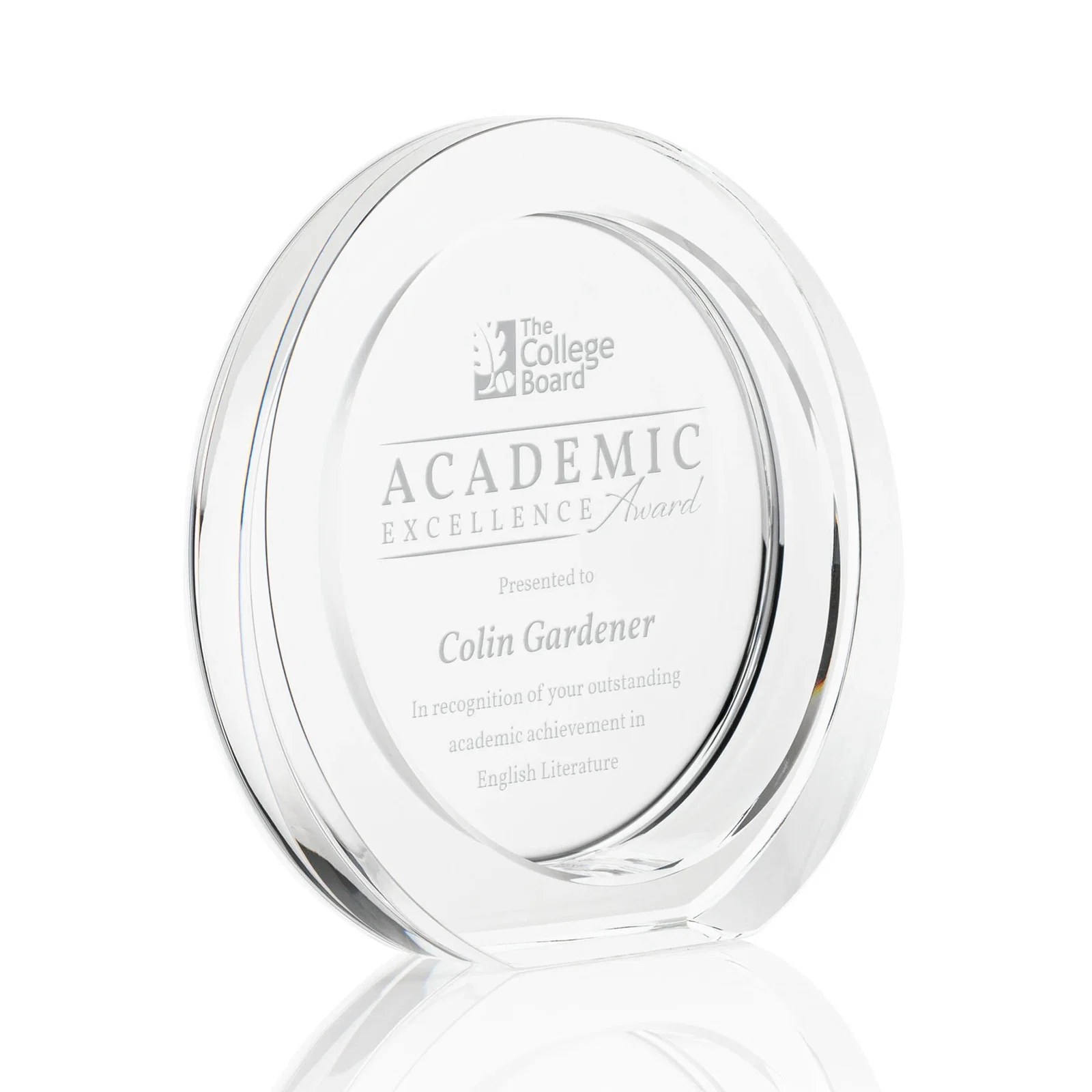 Custom Optical Crystal Award with a Deep Recessed Center, awards for retirement presentations