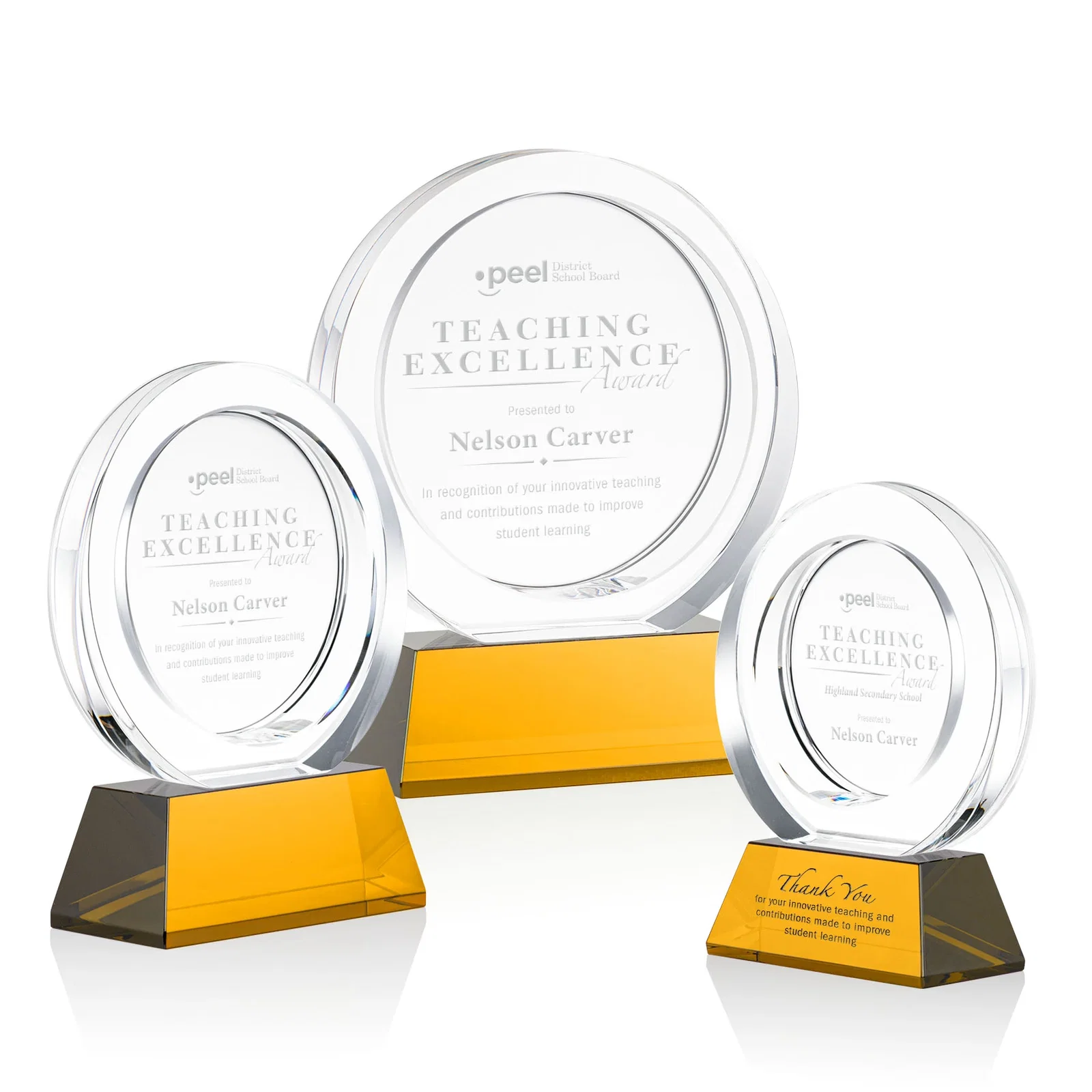 Custom Optical Crystal Circle Award with a Recessed Halo Center for employee recognition