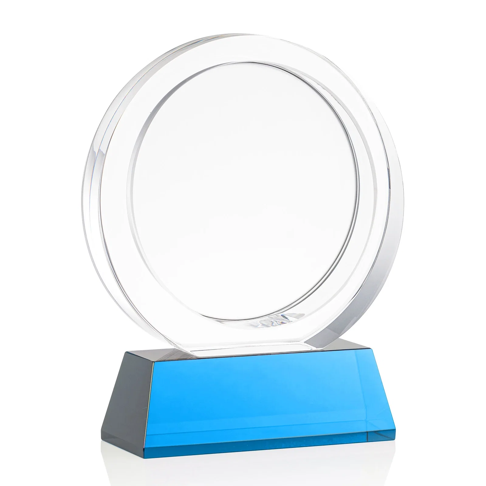 Custom Optical Crystal Circle Award with a Recessed Halo Center, with your logo for corporate award ceremonies