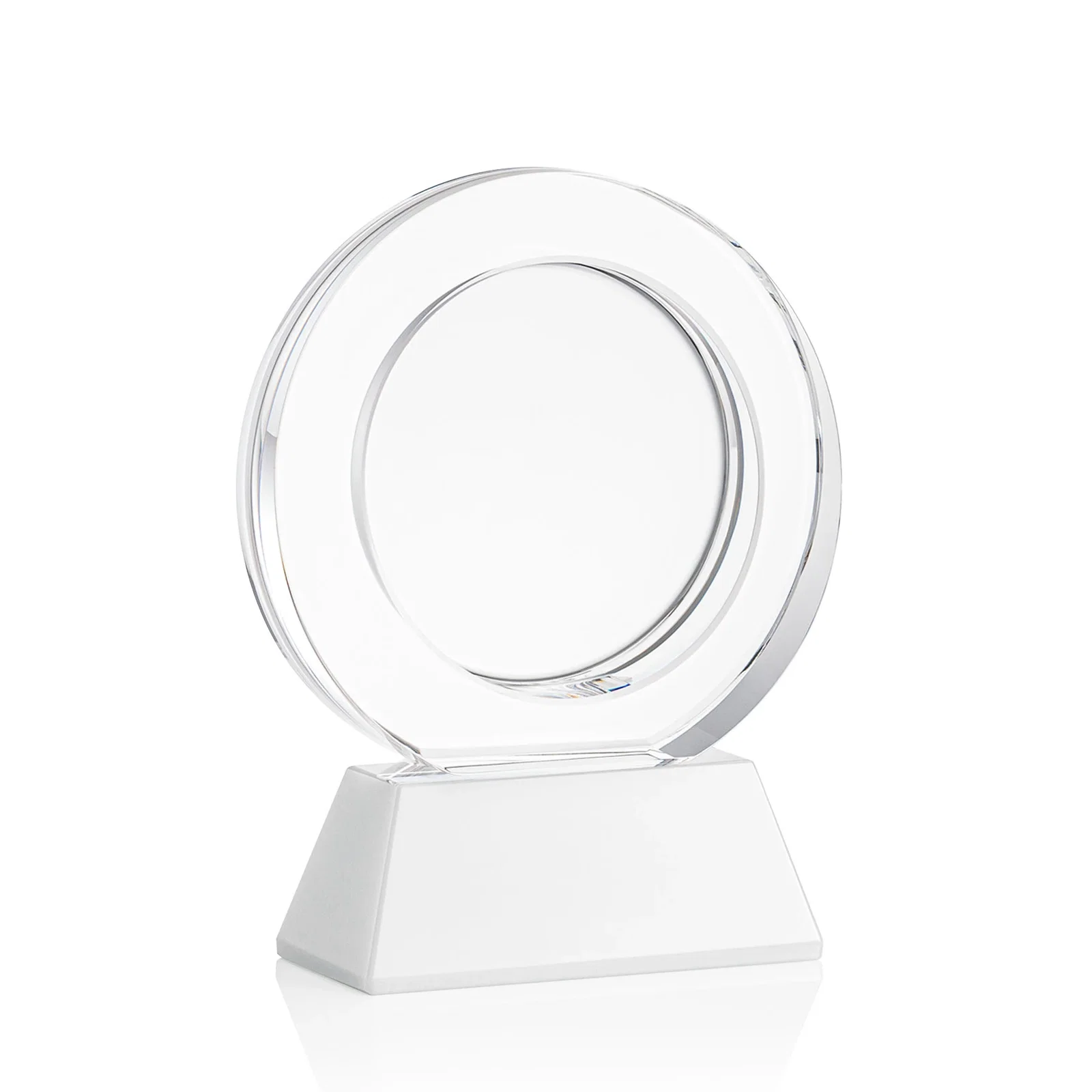 Custom Optical Crystal Circle Award with a Recessed Halo Center, with your logo for service anniversary gifts