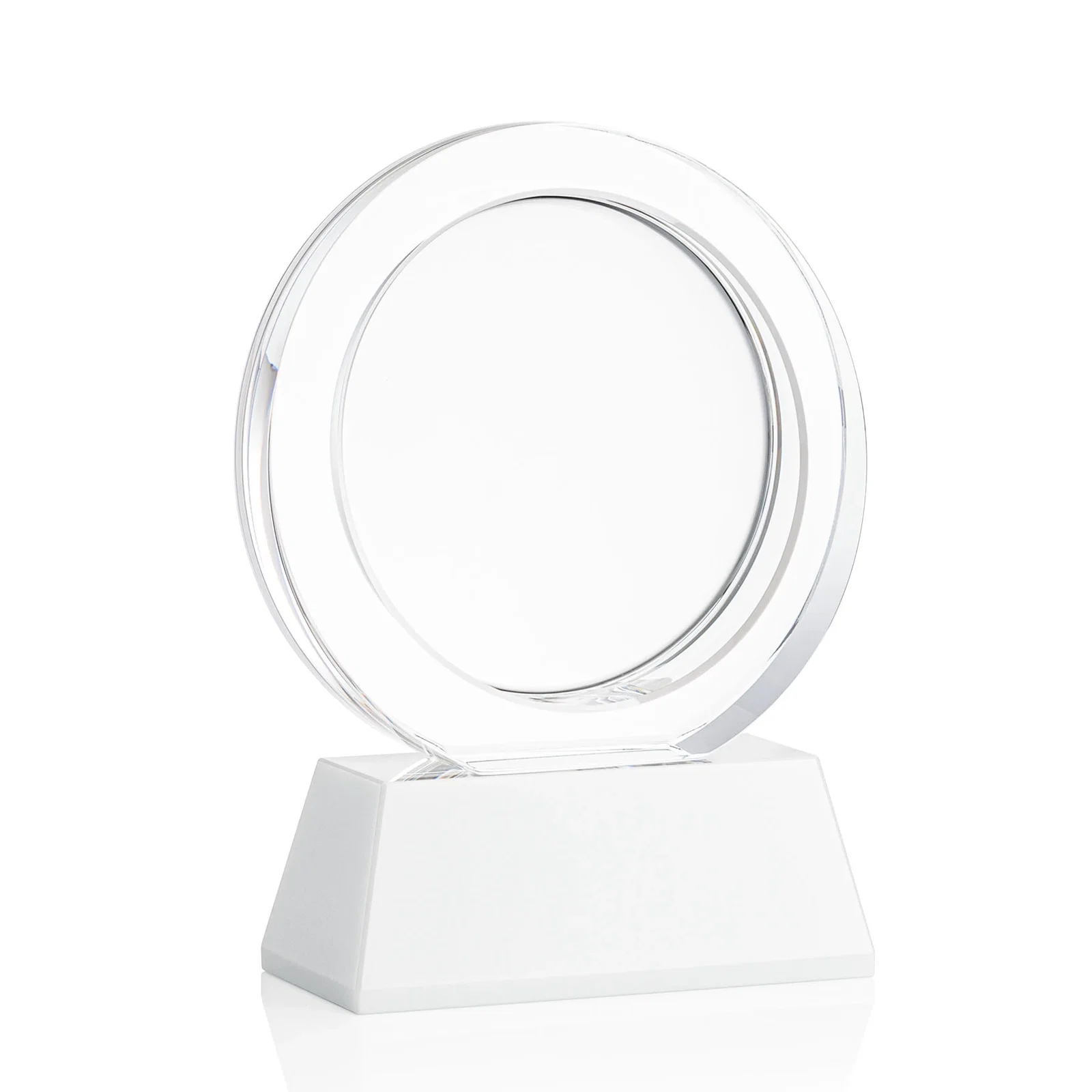 Custom Optical Crystal Circle Award with a Recessed Halo Center, with your logo for sales achievement awards