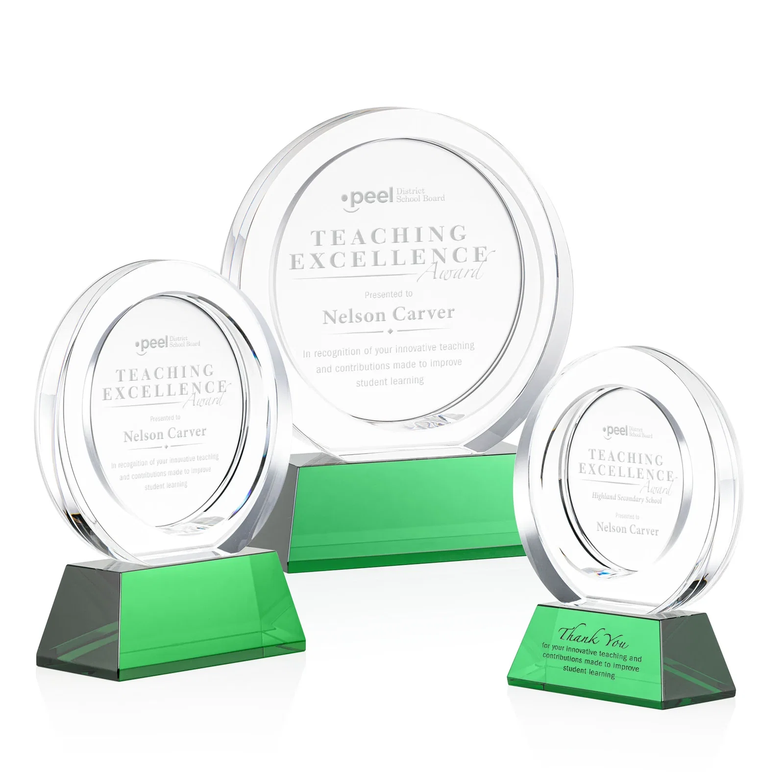 Custom Optical Crystal Circle Award with a Recessed Halo Center for volunteer appreciation