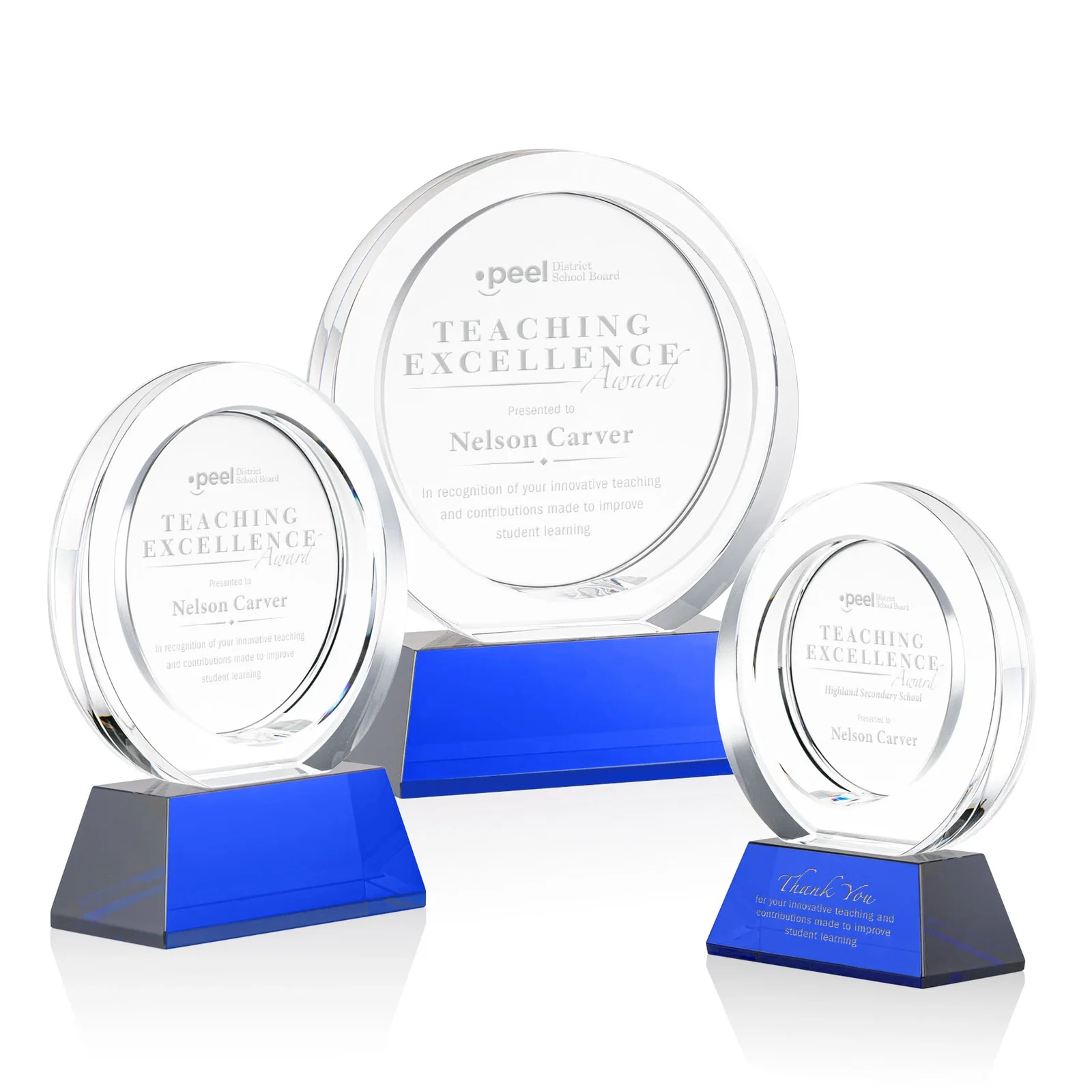 Personalized Optical Crystal Circle Award with a Recessed Halo Center for team milestone celebrations