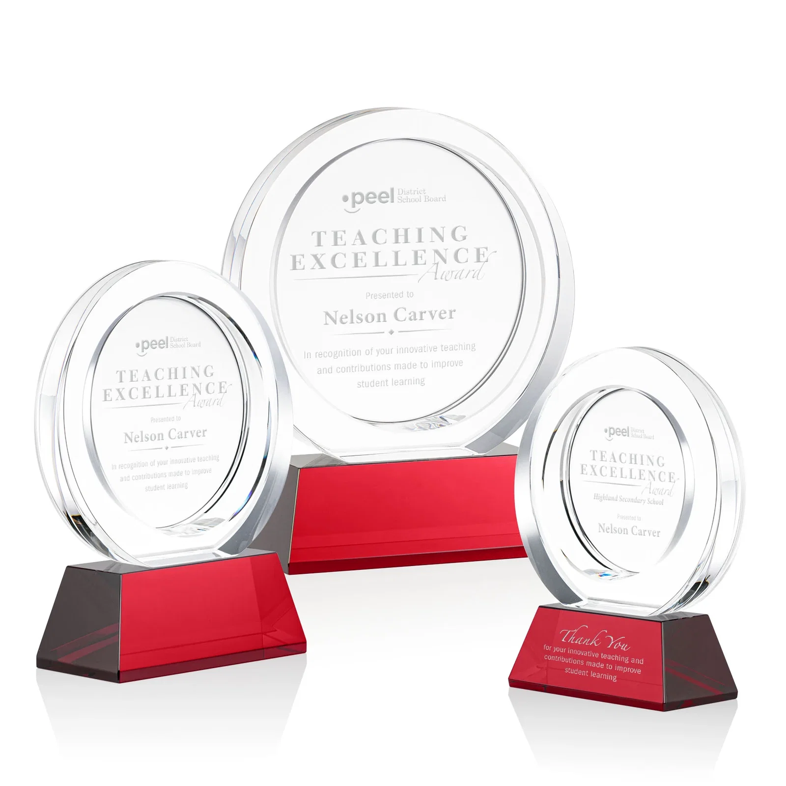 Personalized Optical Crystal Circle Award with a Recessed Halo Center for volunteer appreciation