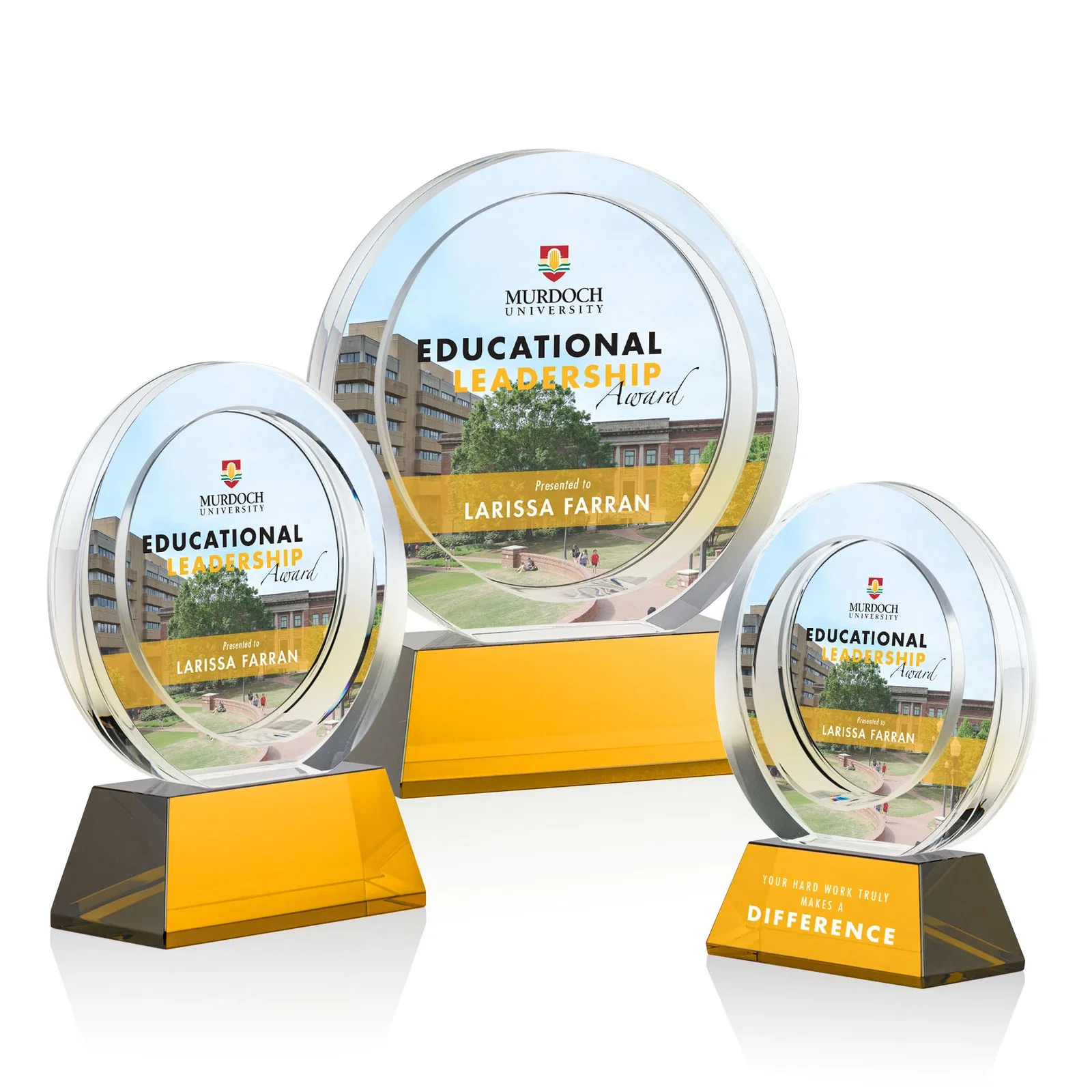 Promotional Optical Crystal Circle Award with a Recessed Halo Center for volunteer appreciation