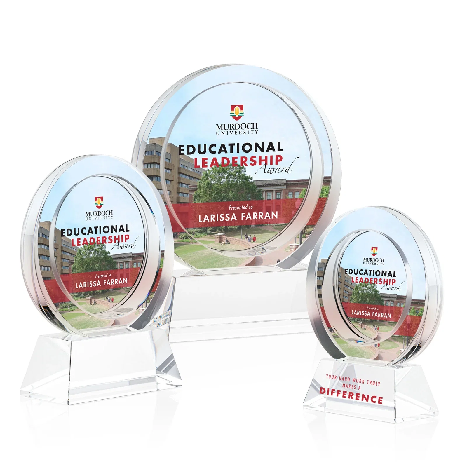 Branded Optical Crystal Circle Award with a Recessed Halo Center for corporate award ceremonies