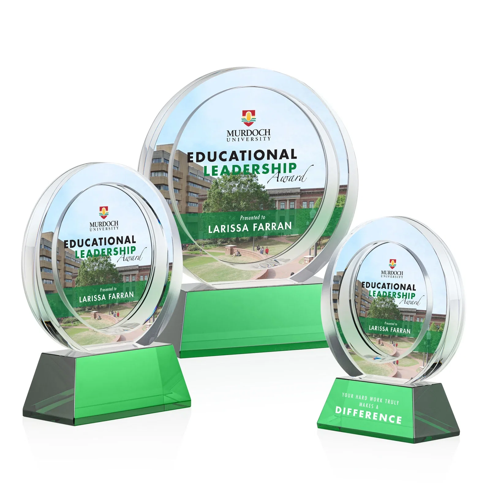 Branded Optical Crystal Circle Award with a Recessed Halo Center for team milestone celebrations