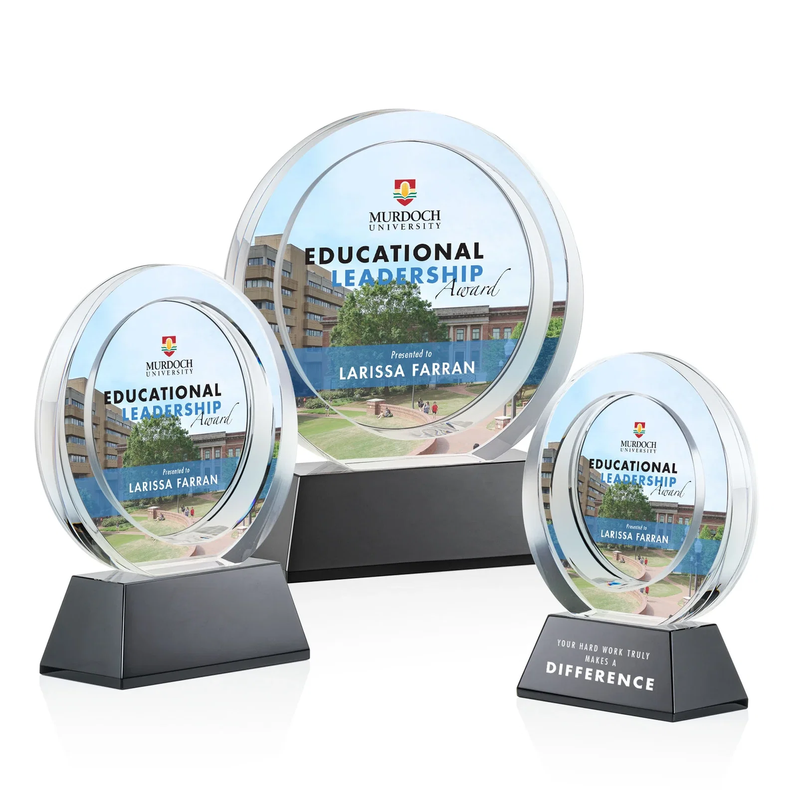 Branded Optical Crystal Circle Award with a Recessed Halo Center for volunteer appreciation