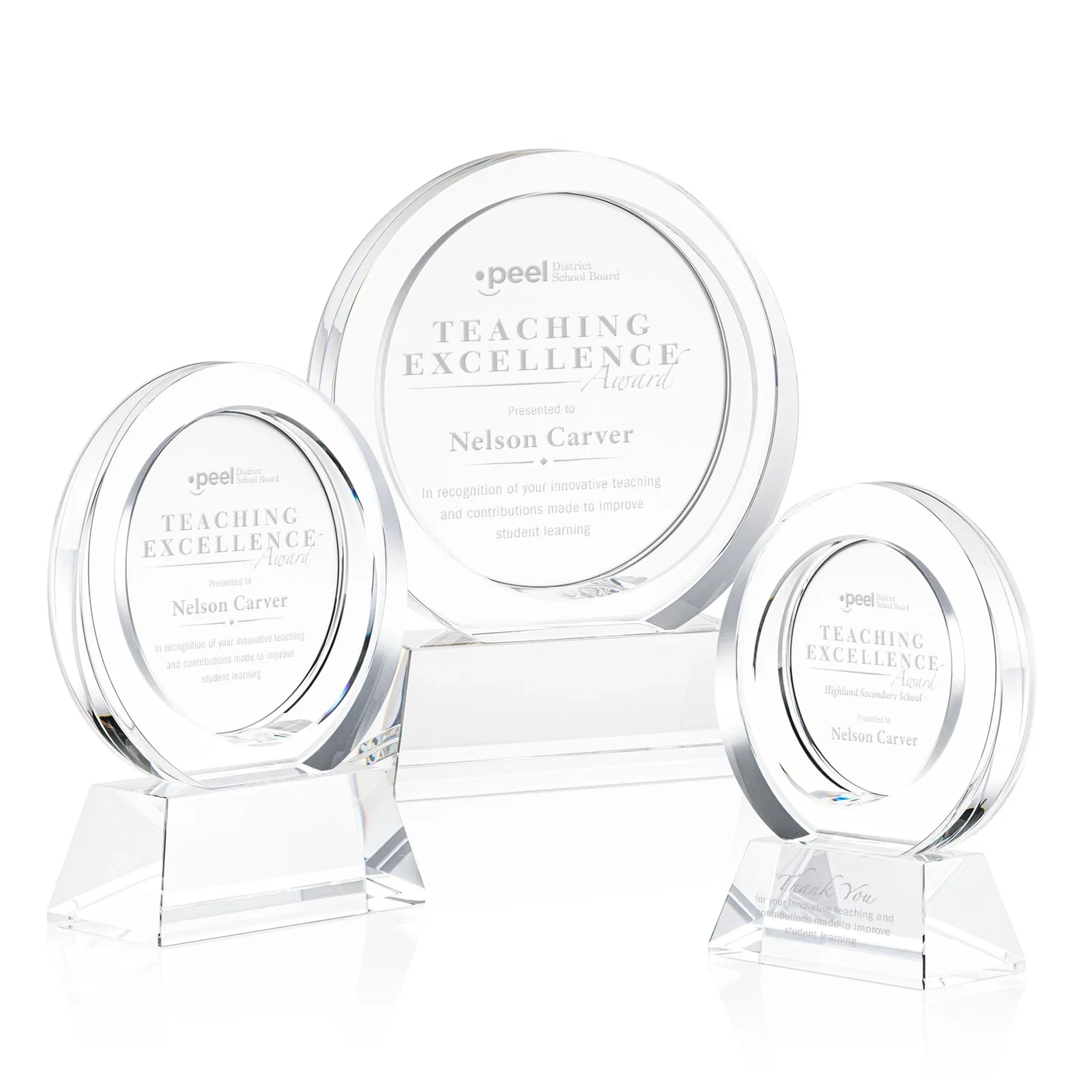 Custom Optical Crystal Circle Award with a Recessed Halo Center for team milestone celebrations