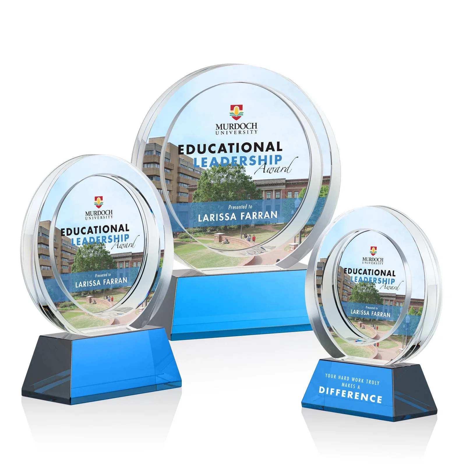 Custom printed Optical Crystal Circle Award with a Recessed Halo Center for volunteer appreciation