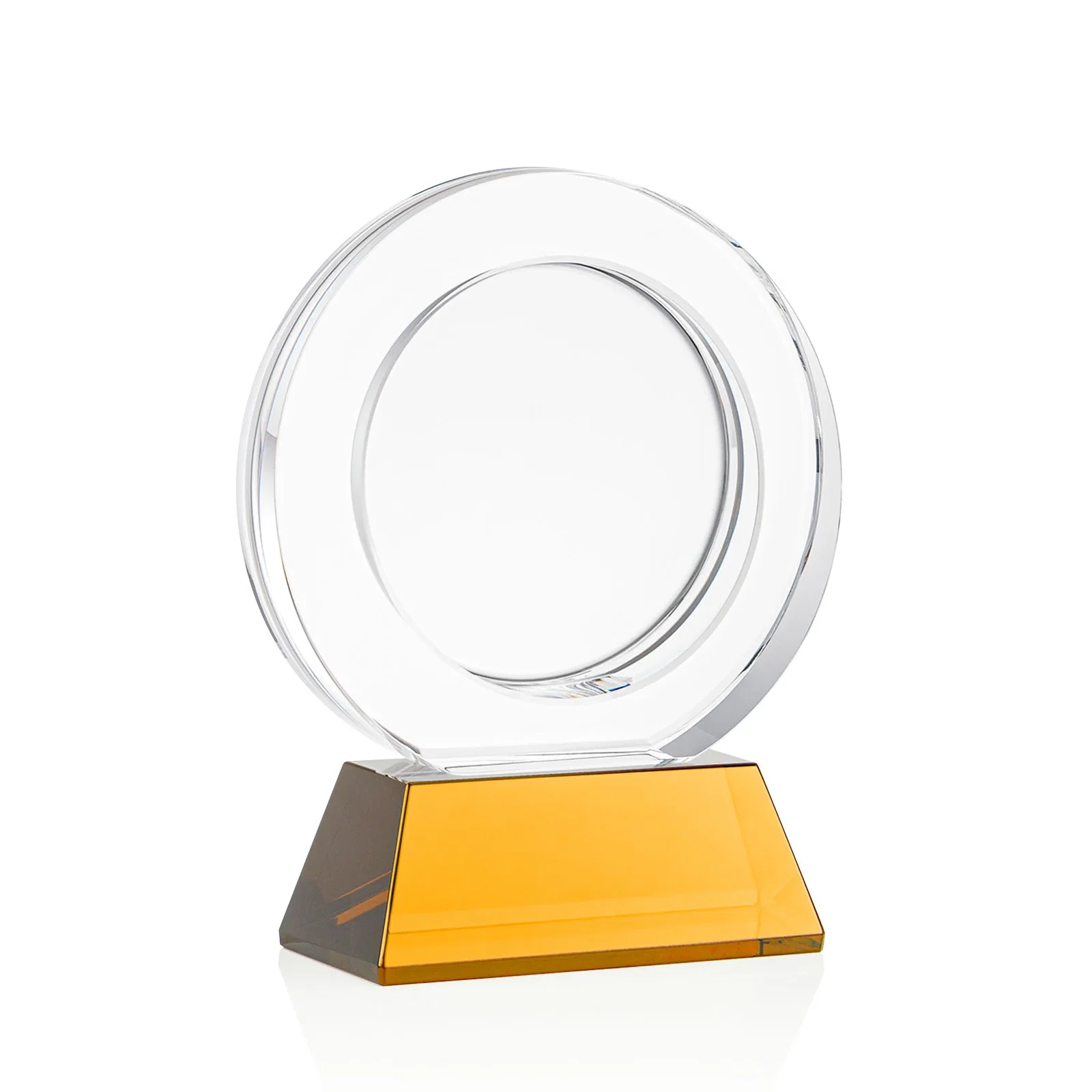 Customized Optical Crystal Circle Award with a Recessed Halo Center for team milestone celebrations