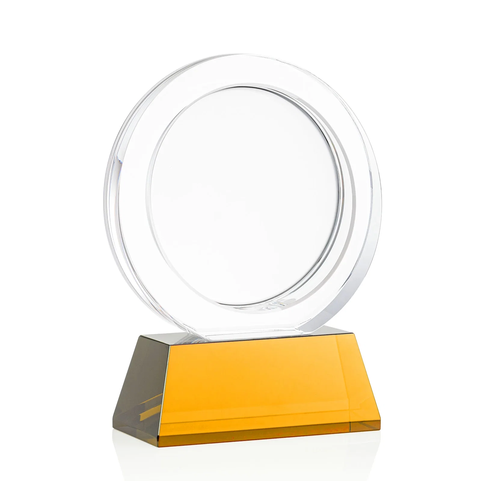 Customized Optical Crystal Circle Award with a Recessed Halo Center for donor appreciation