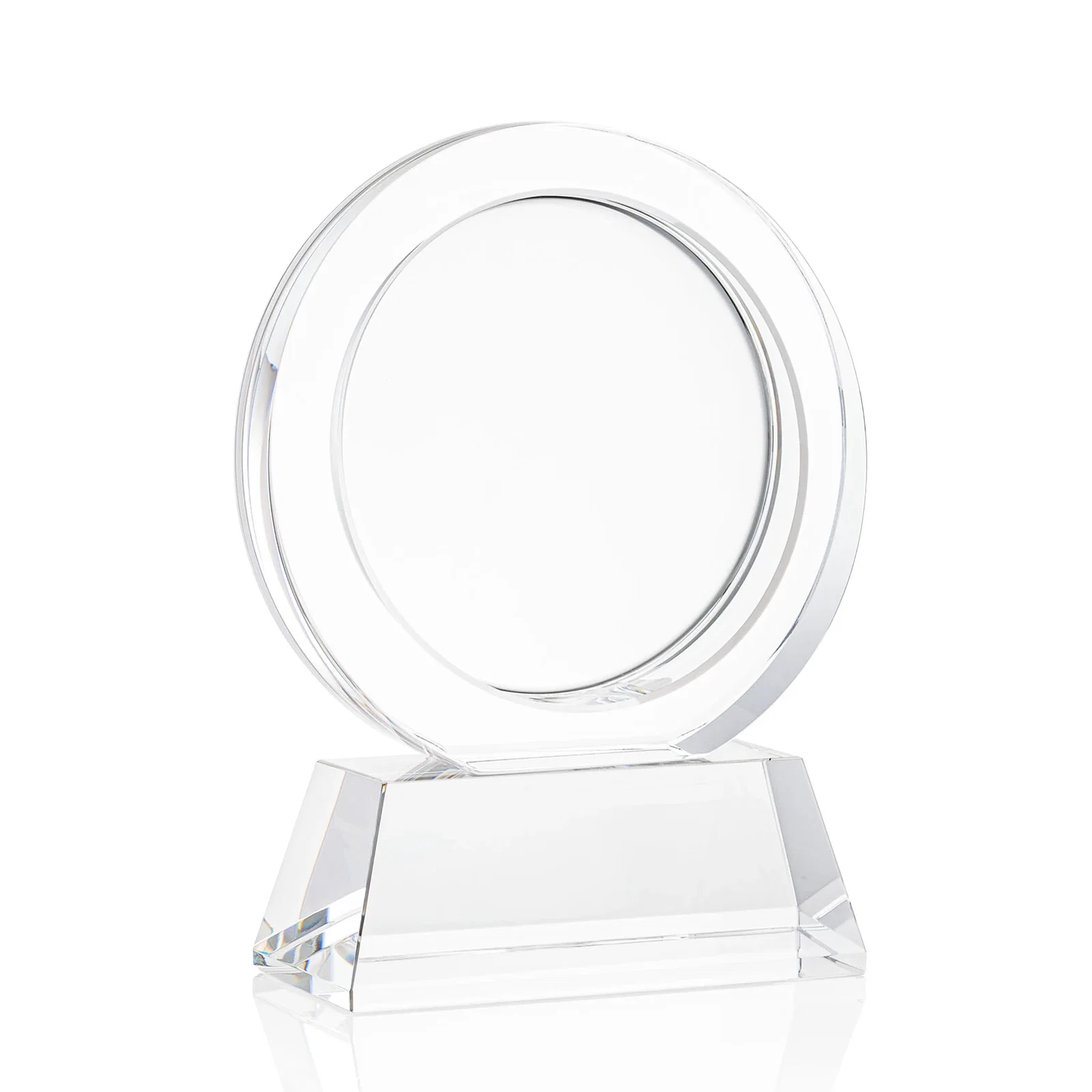 Customized Optical Crystal Circle Award with a Recessed Halo Center for volunteer appreciation