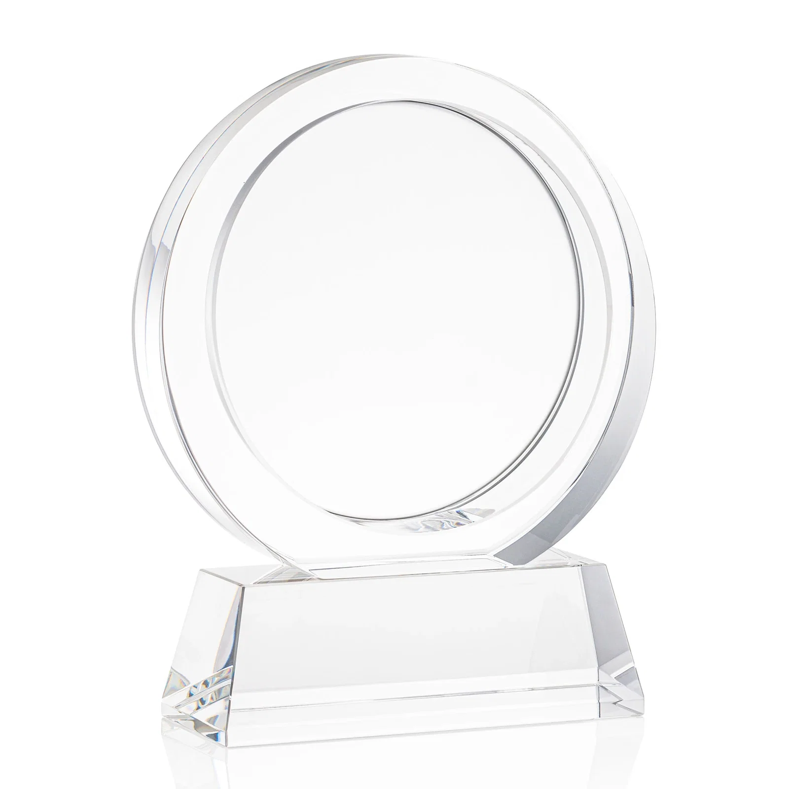 Customized Optical Crystal Circle Award with a Recessed Halo Center for dealer and partner awards