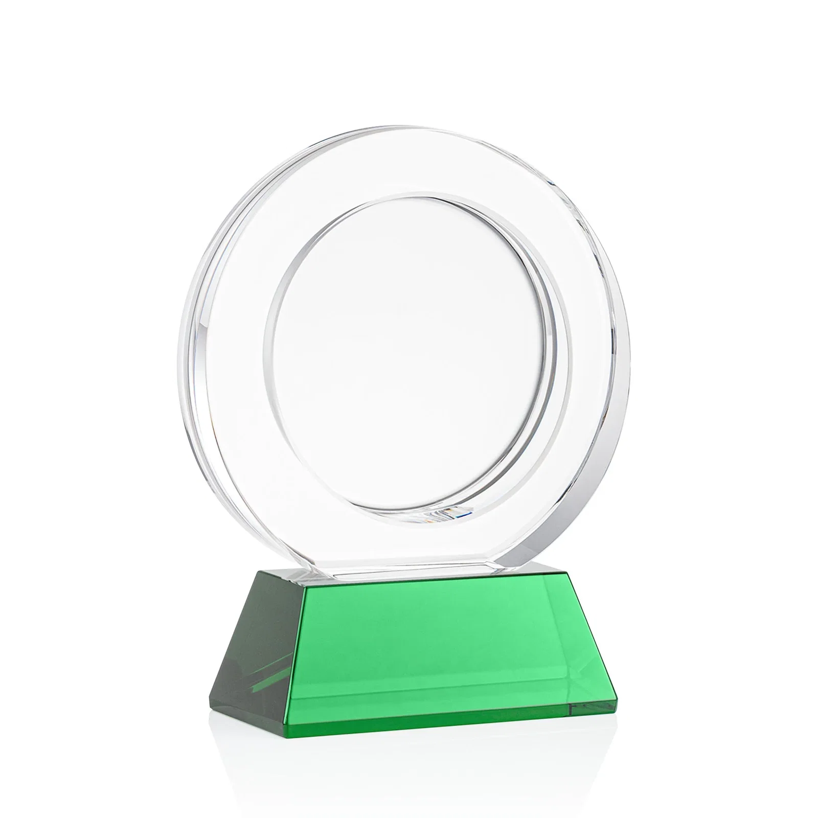 Customized Optical Crystal Circle Award with a Recessed Halo Center for company anniversary events