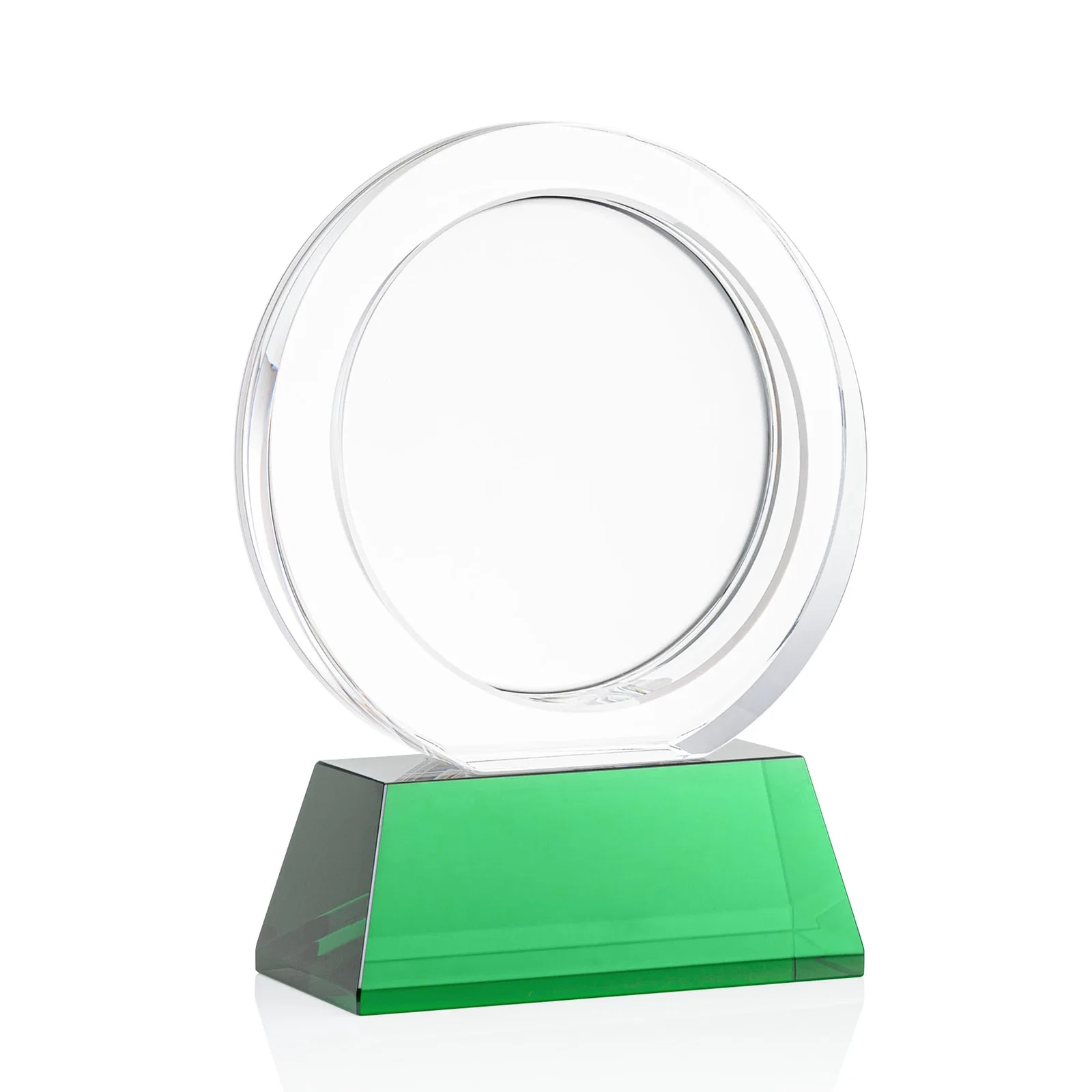 Custom engraved Optical Crystal Circle Award with a Recessed Halo Center for employee recognition