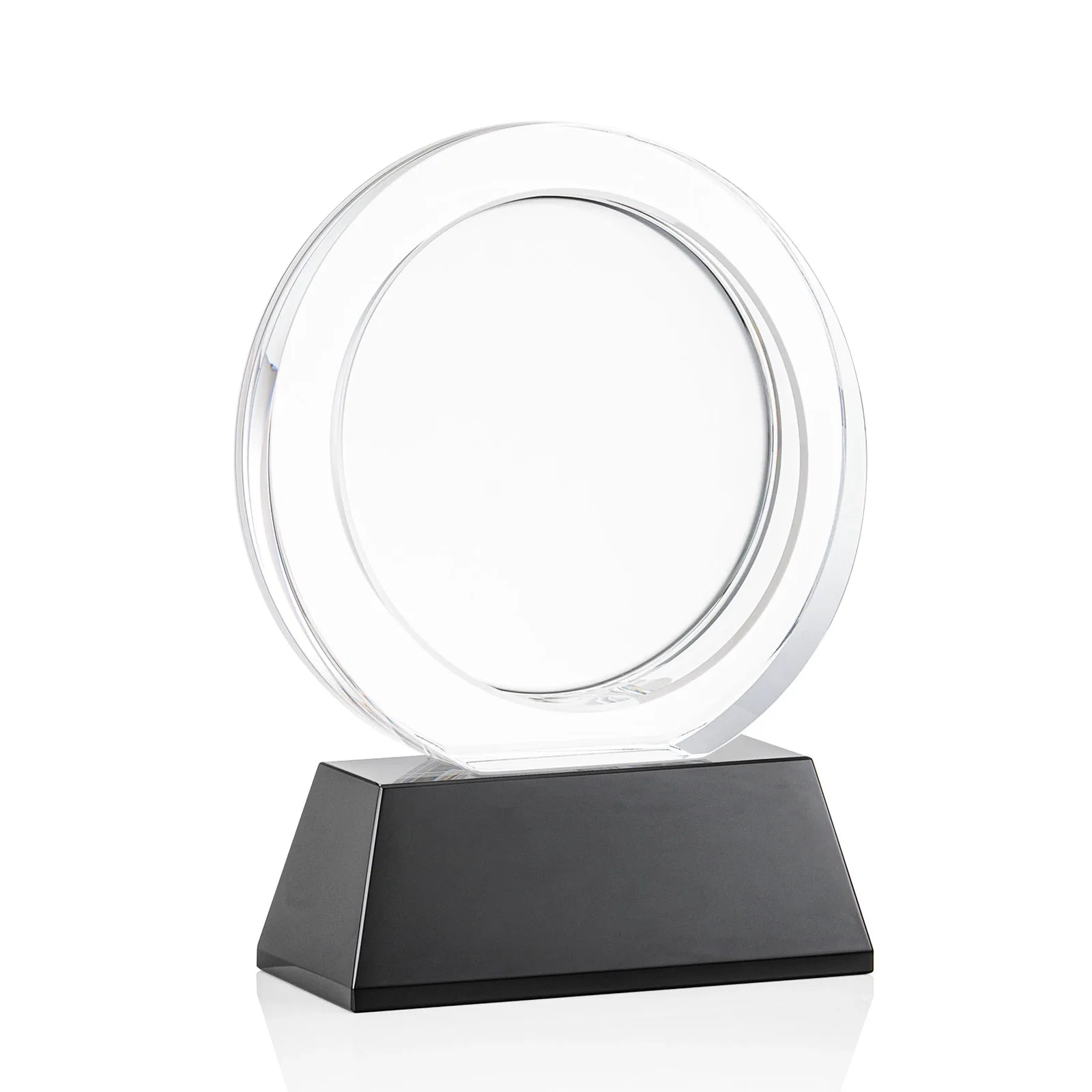 Custom engraved Optical Crystal Circle Award with a Recessed Halo Center for sales achievement awards
