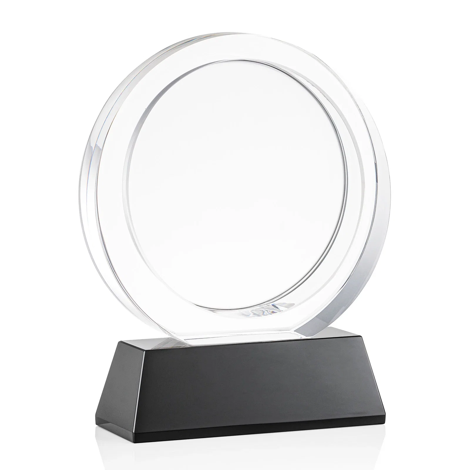 Custom engraved Optical Crystal Circle Award with a Recessed Halo Center for retirement presentations