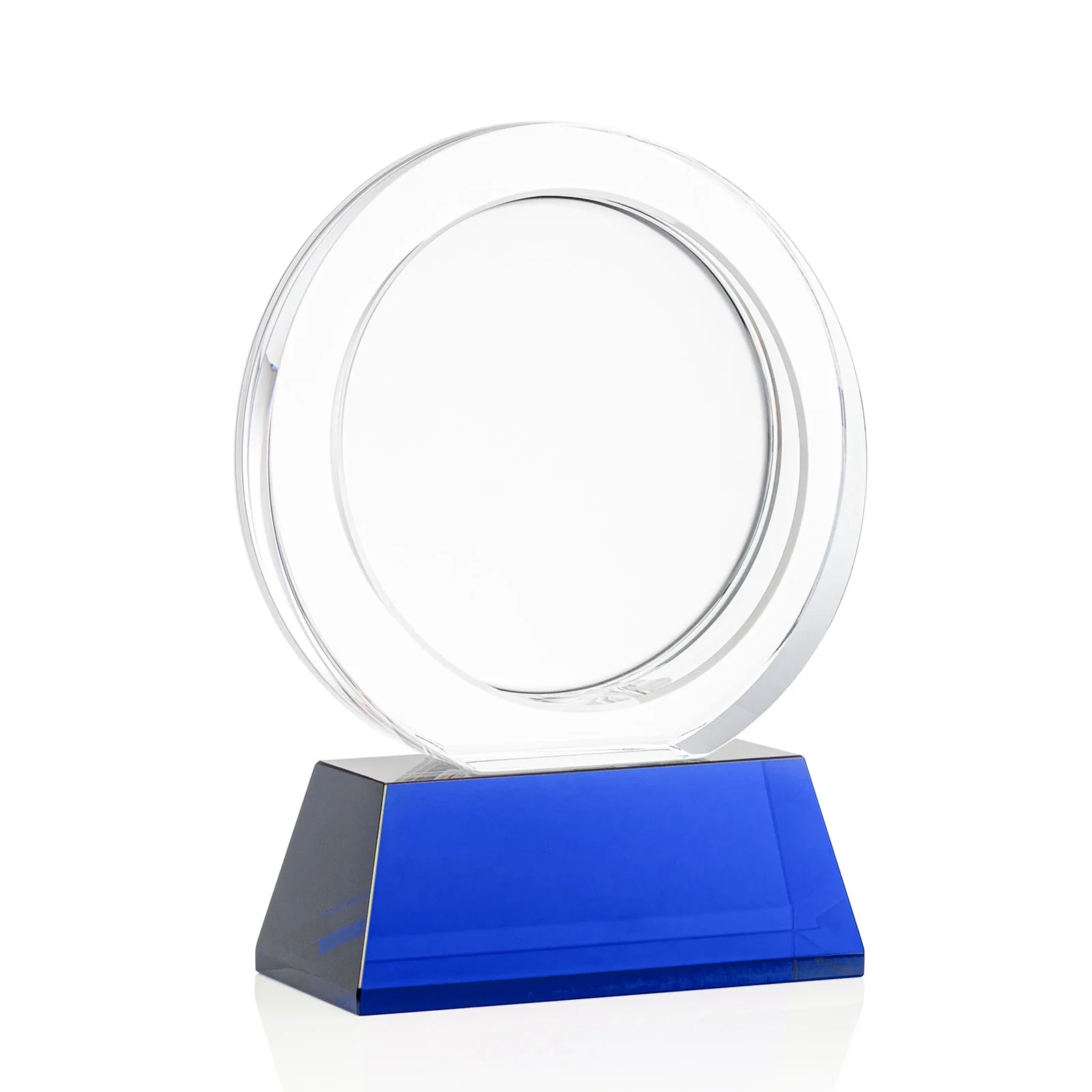 Custom engraved Optical Crystal Circle Award with a Recessed Halo Center for donor appreciation