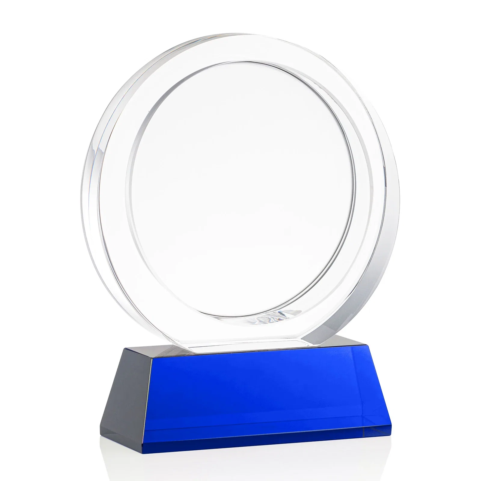 Custom engraved Optical Crystal Circle Award with a Recessed Halo Center for graduation ceremonies