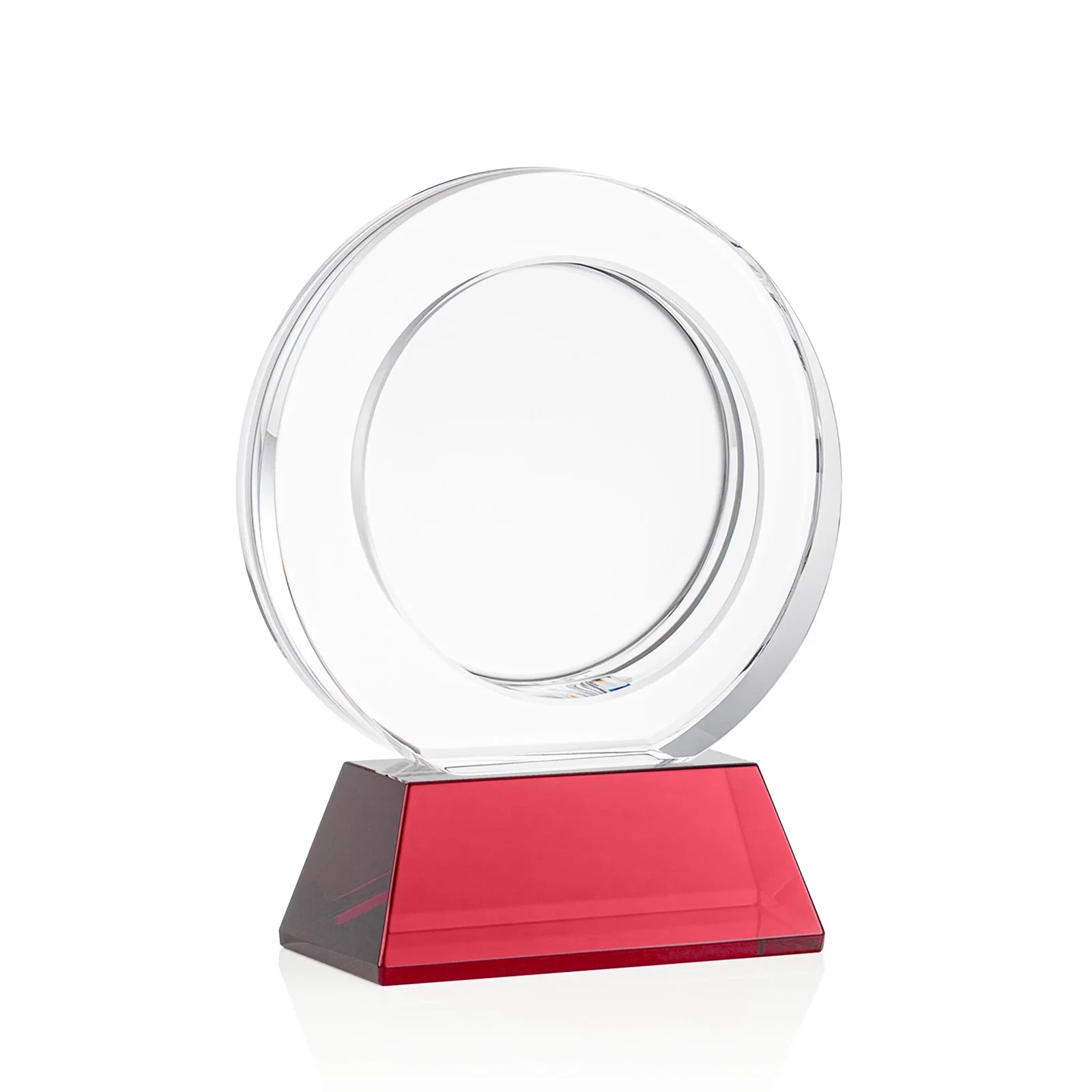 Custom engraved Optical Crystal Circle Award with a Recessed Halo Center for safety achievement programs