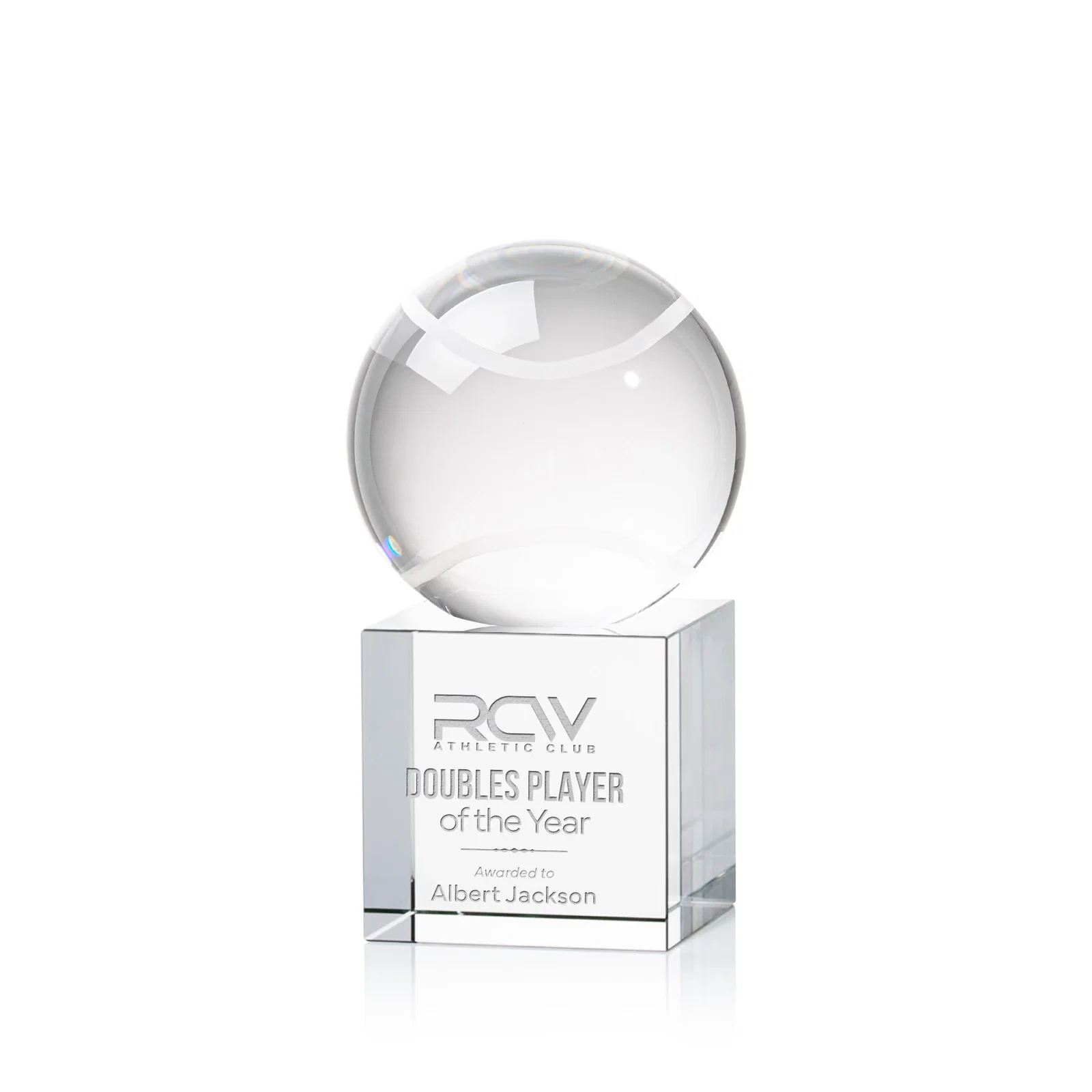Custom Optical Crystal Tennis Ball Award for corporate award ceremonies