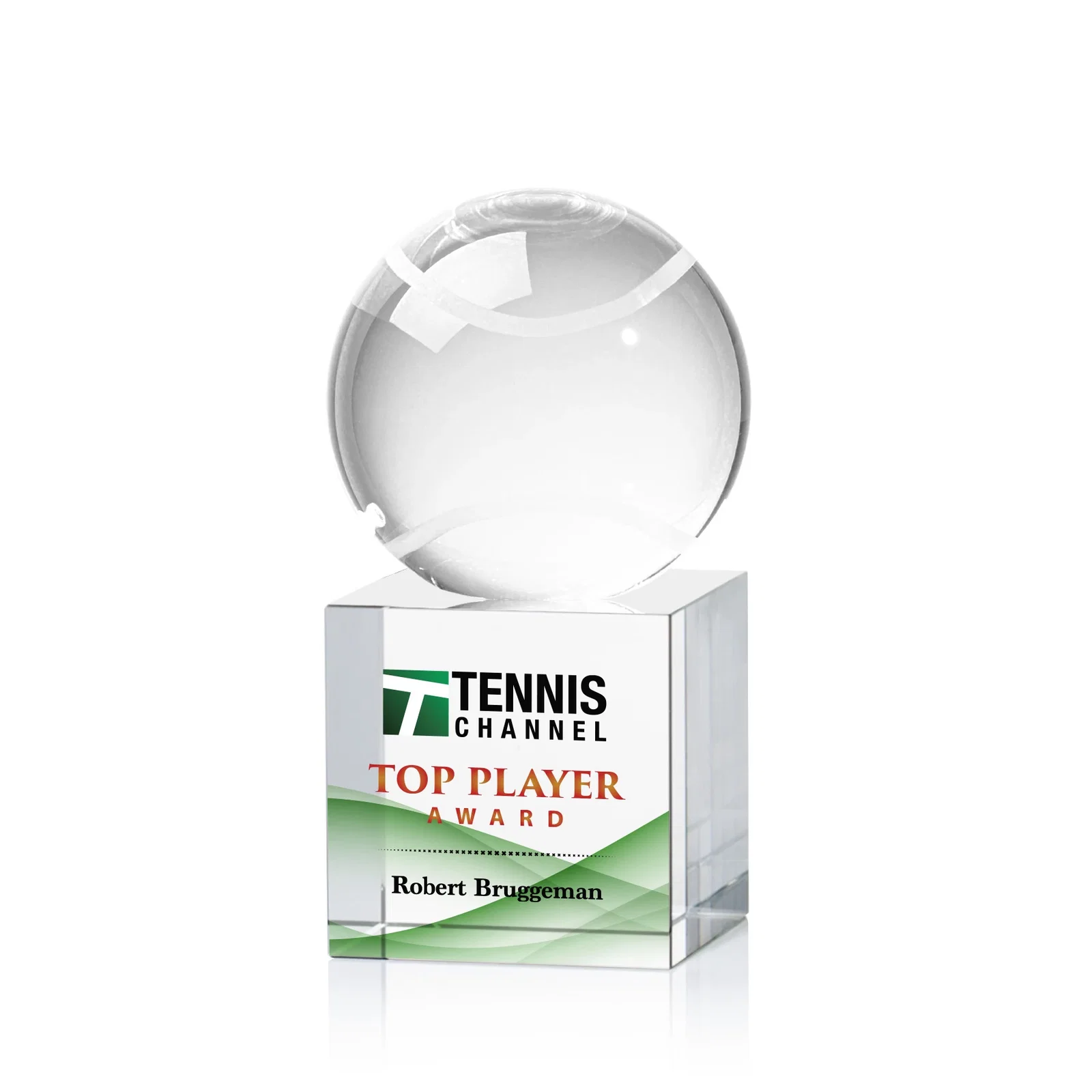 Custom Optical Crystal Tennis Ball Award for donor appreciation
