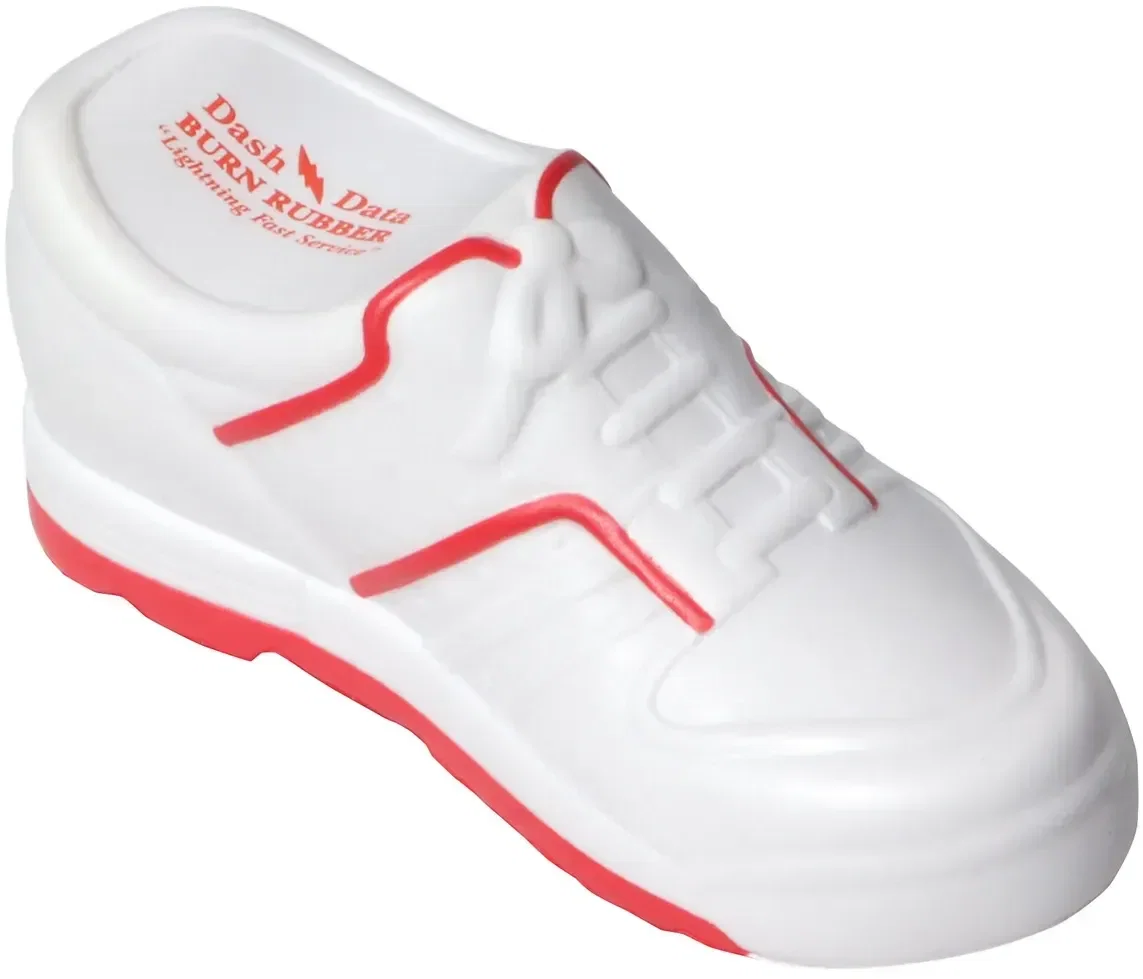 Custom Tennis Shoe Stress Reliever, promotional foam squeeze toy shaped like a tennis shoe for branded logo gifts