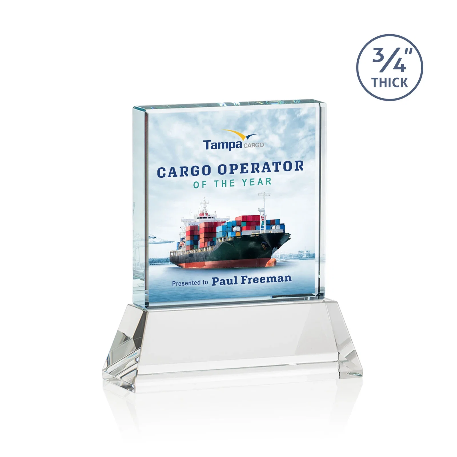 Custom printed Starfire Crystal Award with Decoration on Base and Crystal, awards for corporate award ceremonies