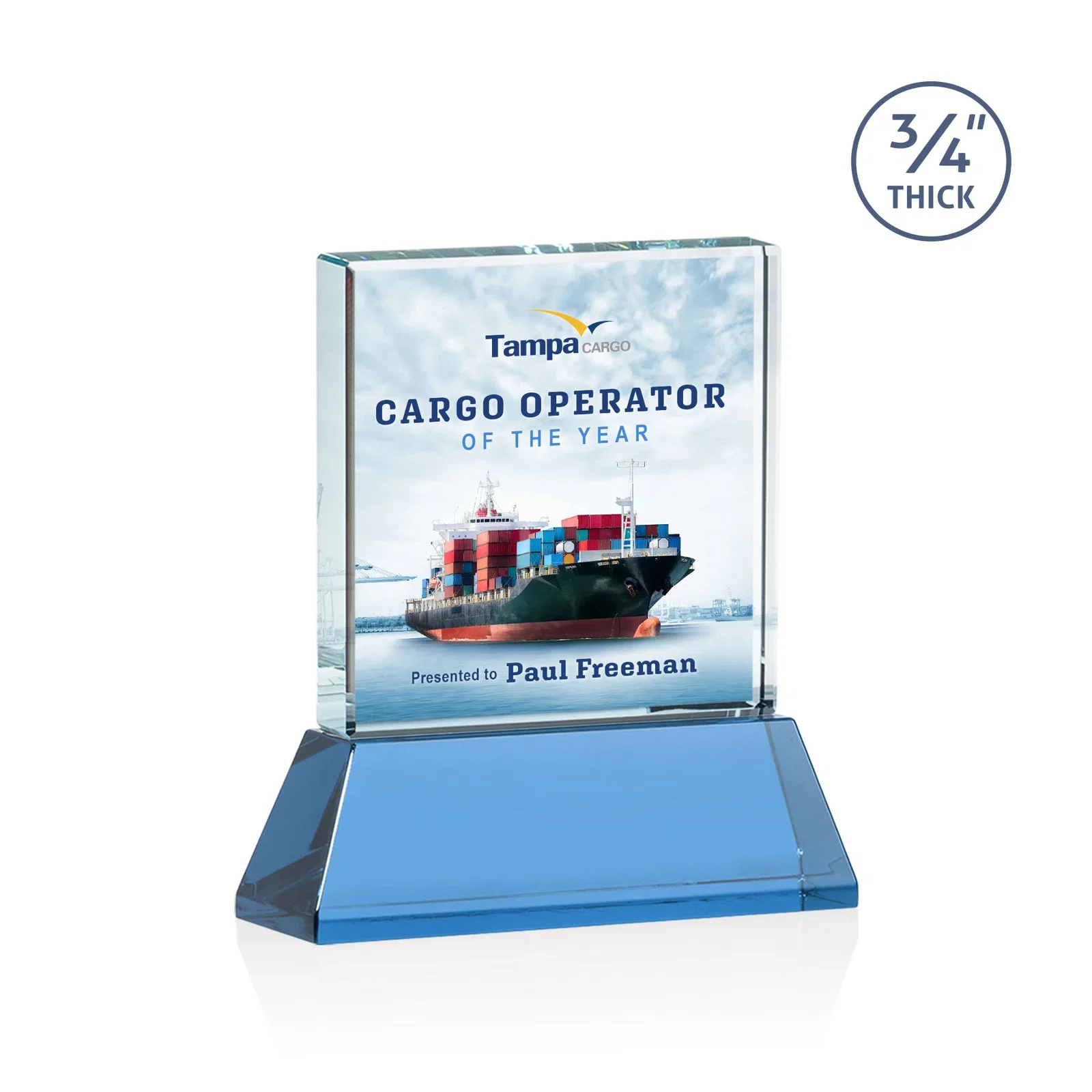 Custom Starfire Crystal Award with Decoration on Base and Crystal, awards, with your logo for corporate award ceremonies