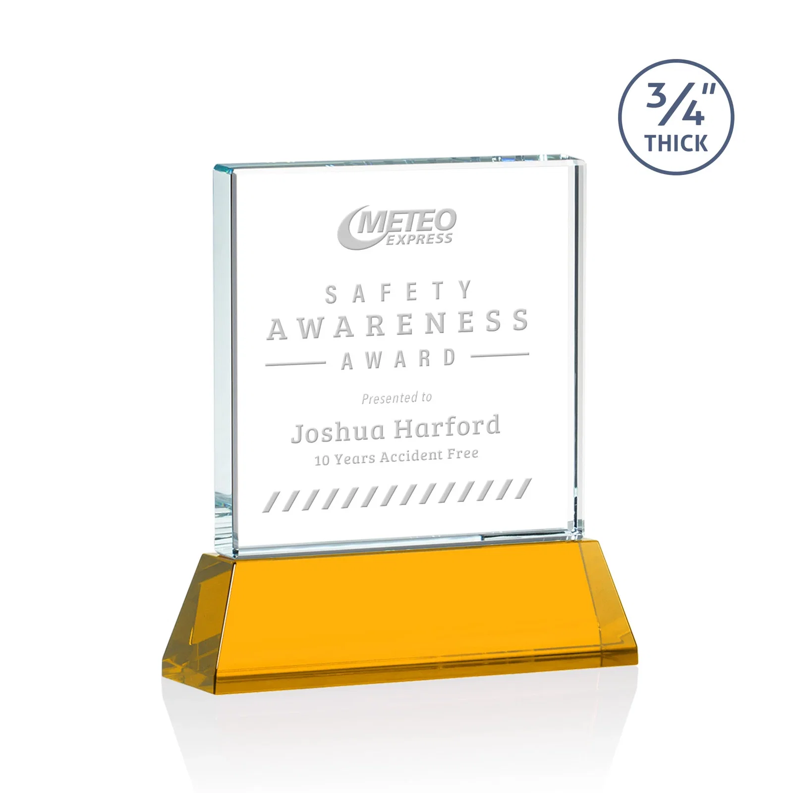 Custom Starfire Crystal Award with Decoration on Base and Crystal, awards for safety achievement programs