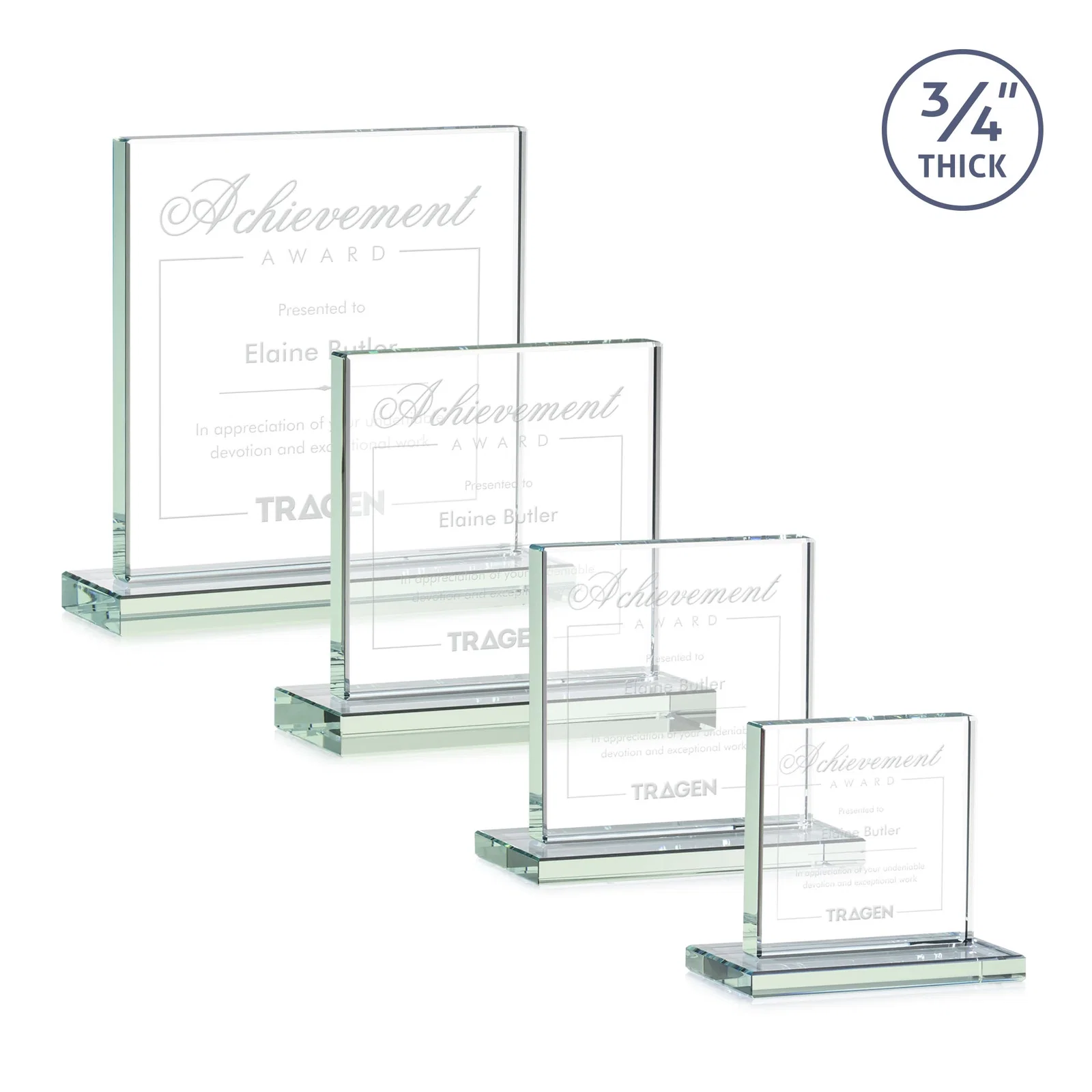 Custom Jade Glass Square Award With Continuous Matching Base for employee recognition