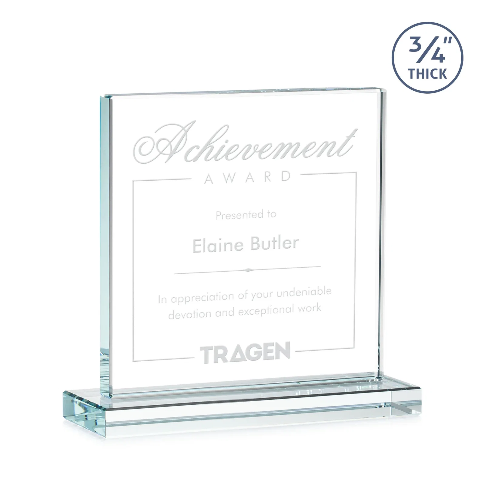 Custom Jade Glass Square Award With Continuous Matching Base for volunteer appreciation