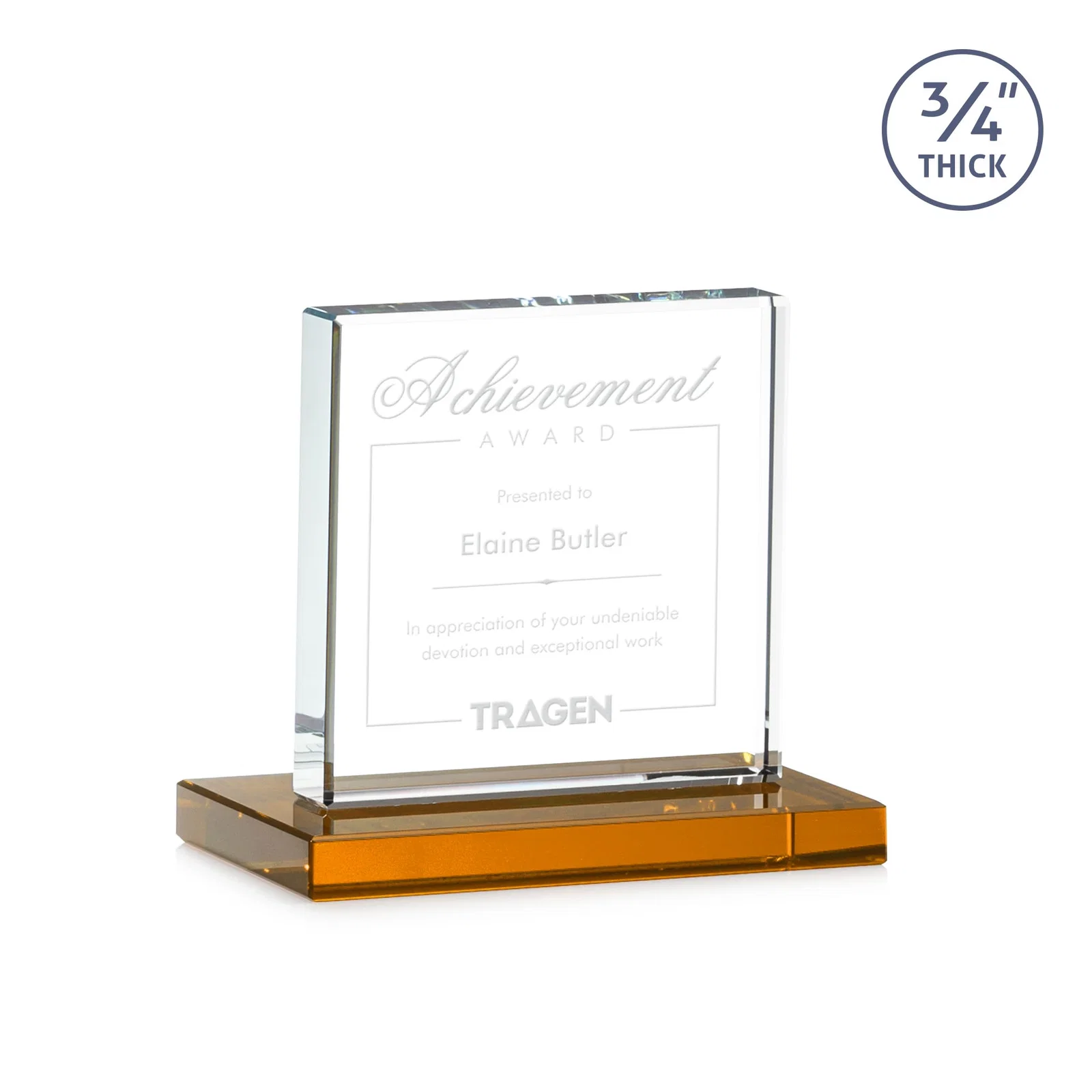 Personalized Jade Glass Square Award With Continuous Matching Base for employee recognition