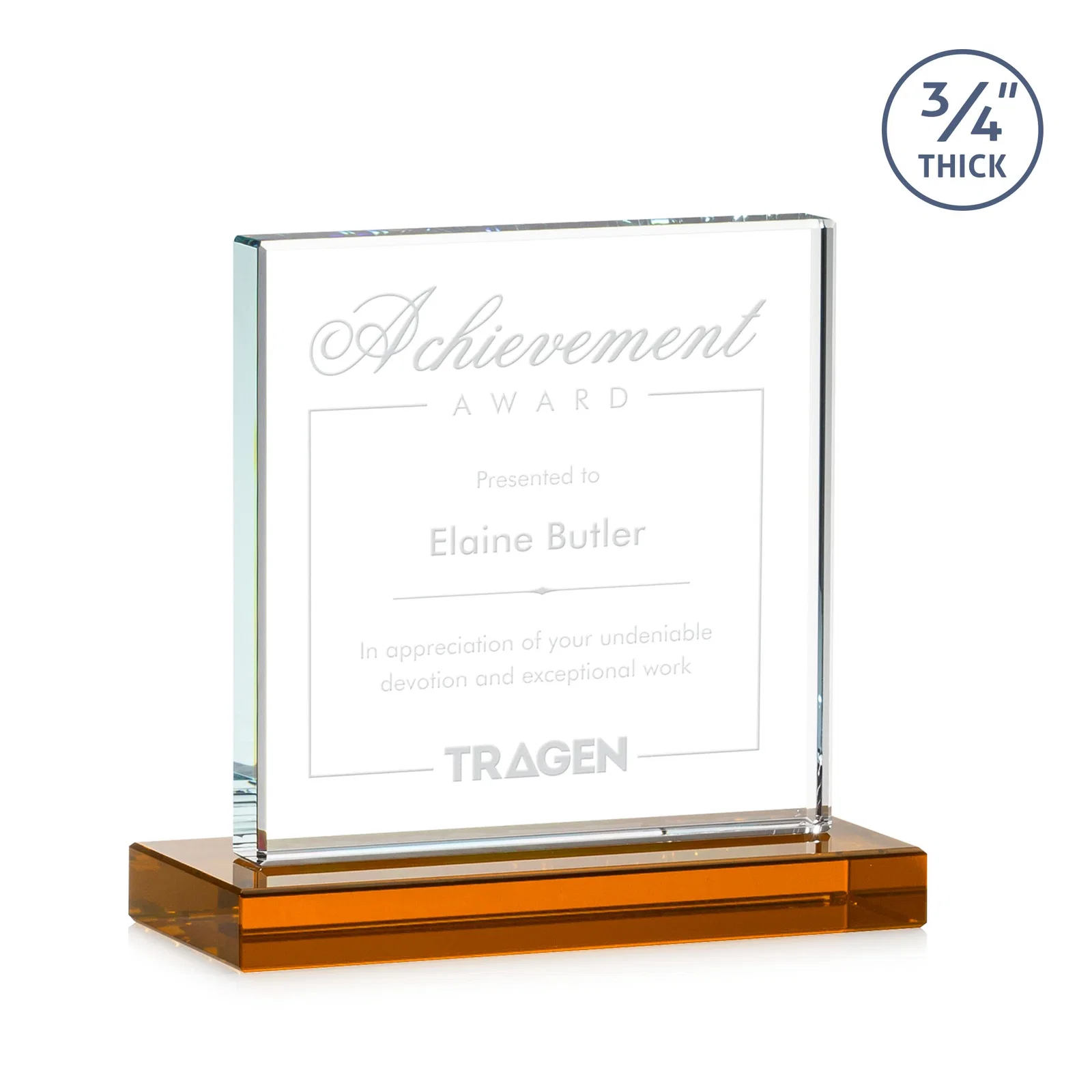 Personalized Jade Glass Square Award With Continuous Matching Base for service anniversary gifts