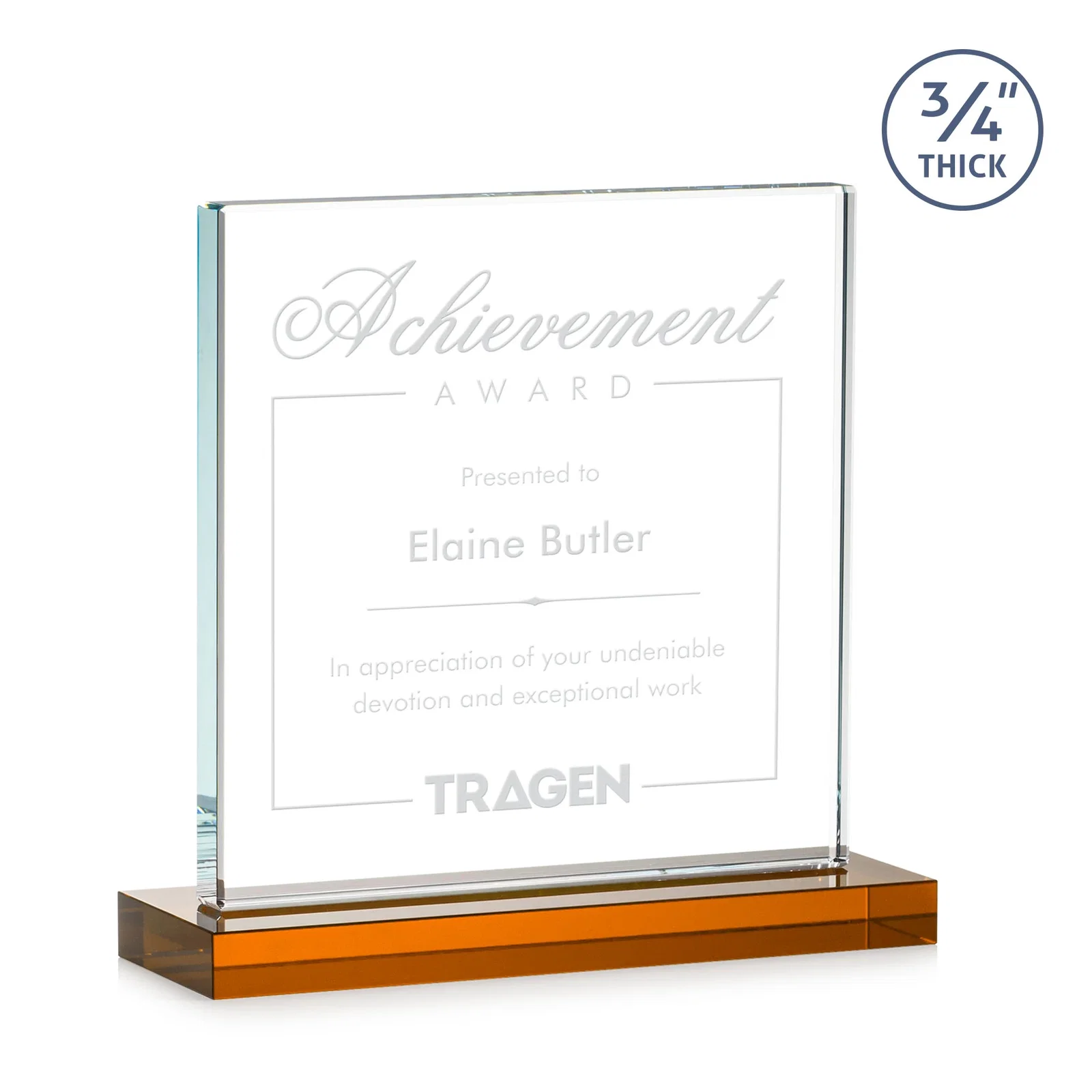 Personalized Jade Glass Square Award With Continuous Matching Base for retirement presentations