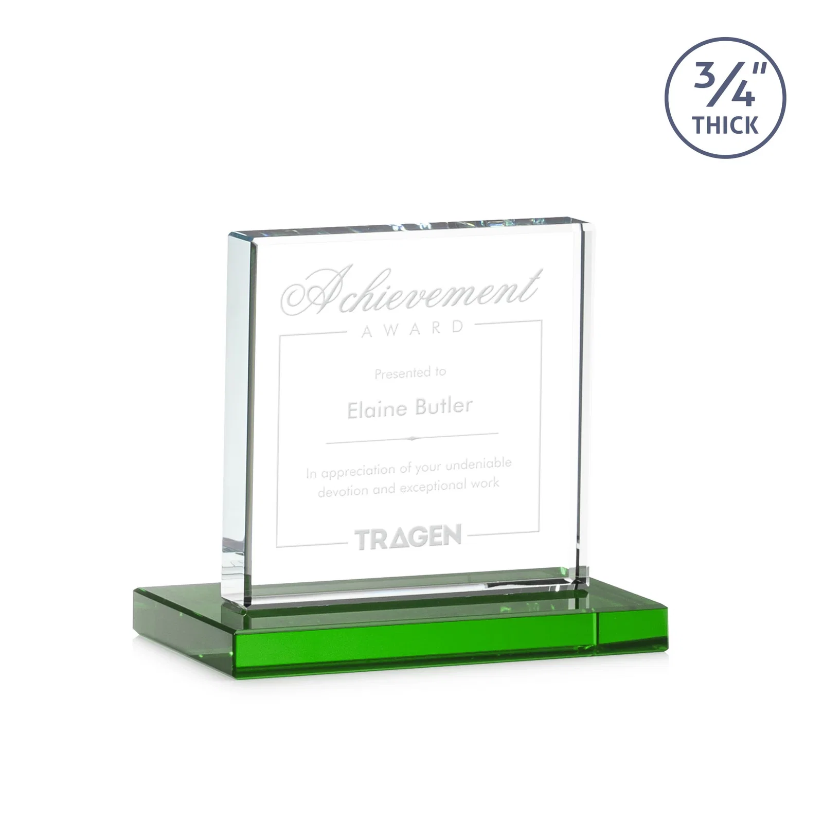 Personalized Jade Glass Square Award With Continuous Matching Base for donor appreciation