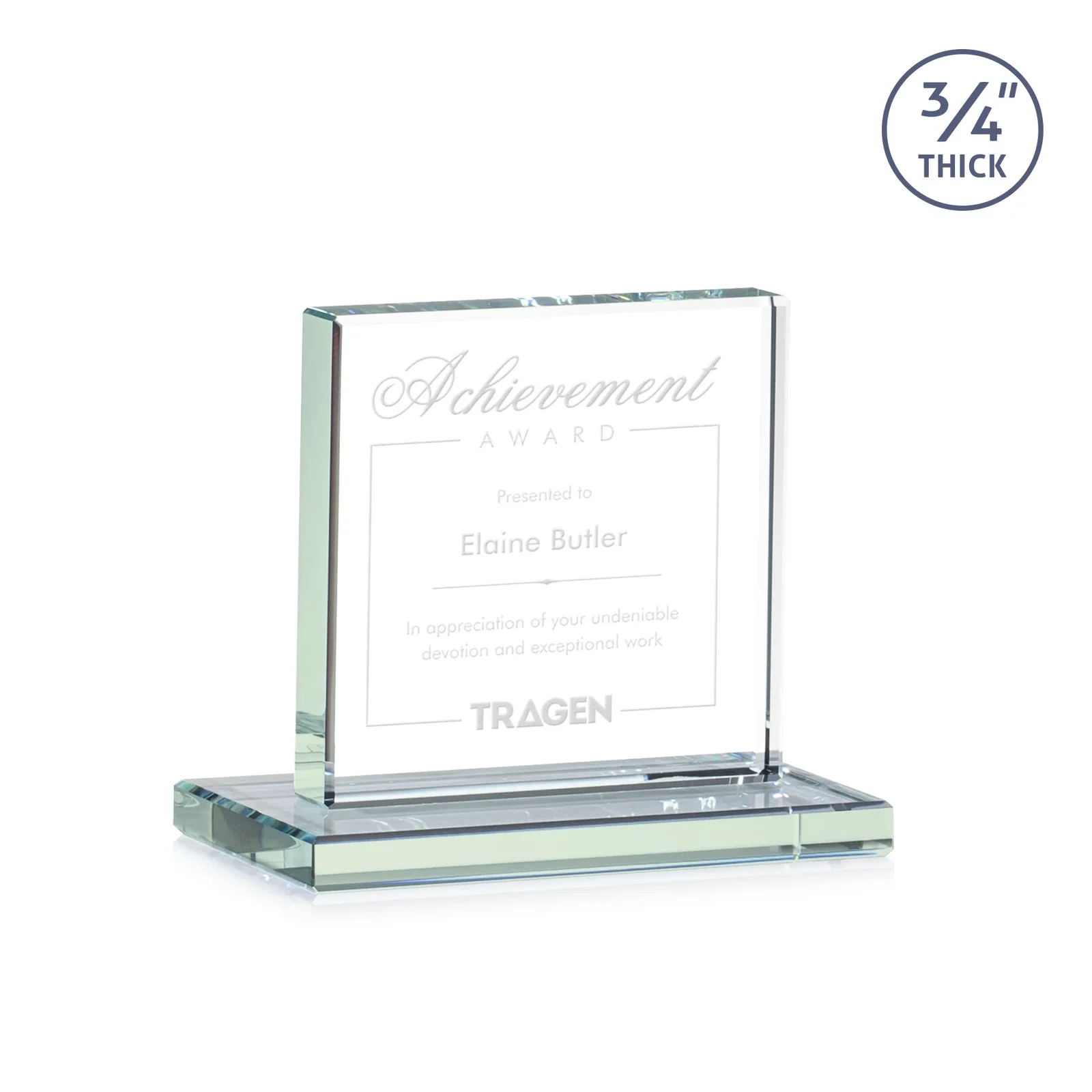 Custom Jade Glass Square Award With Continuous Matching Base for corporate award ceremonies
