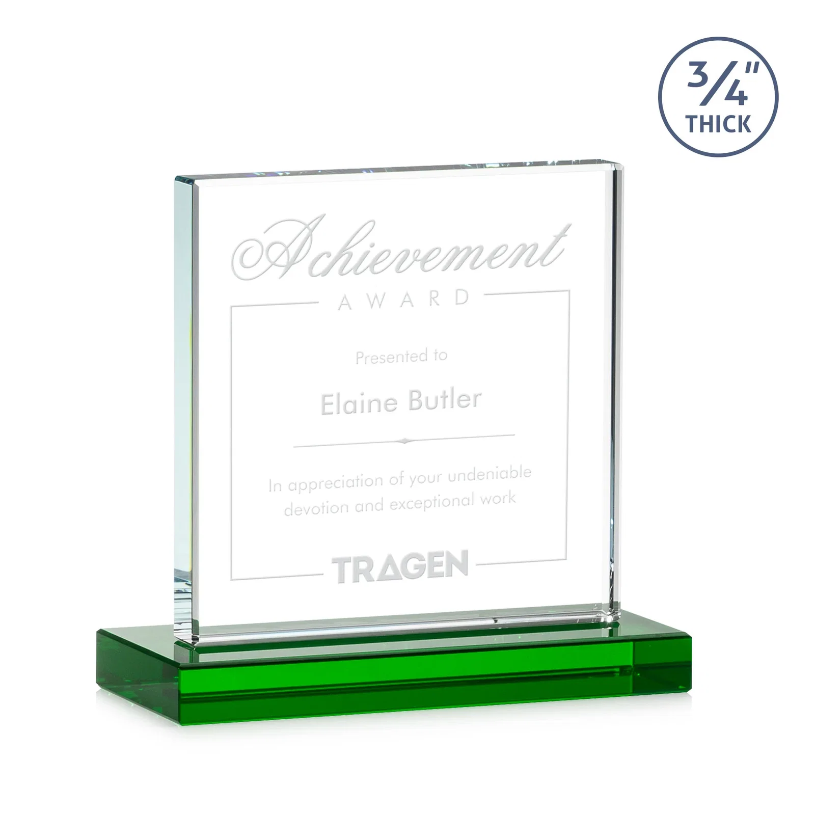 Personalized Jade Glass Square Award With Continuous Matching Base for safety achievement programs