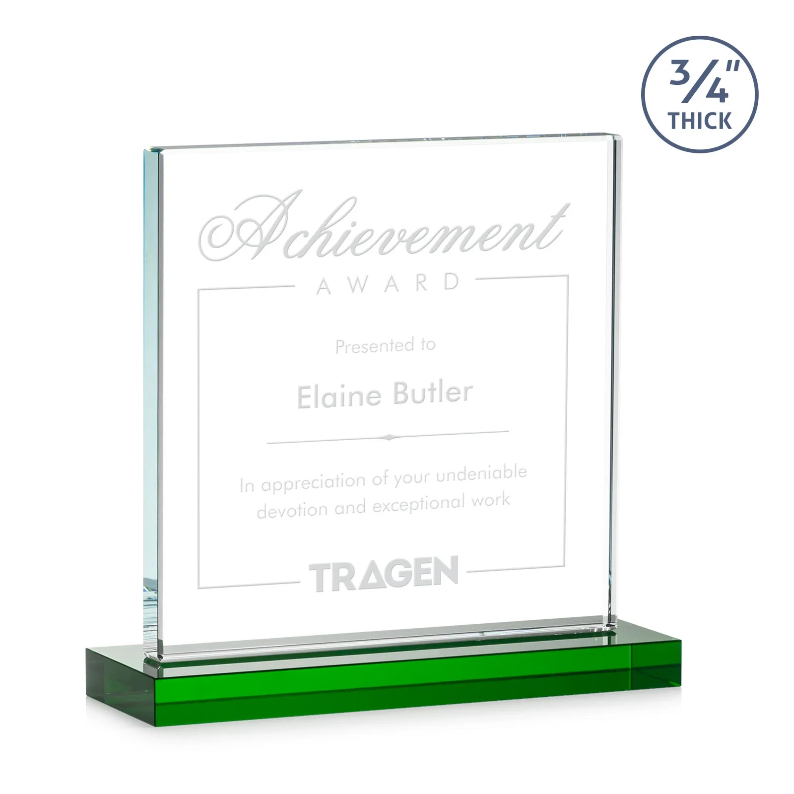 Personalized Jade Glass Square Award With Continuous Matching Base for dealer and partner awards