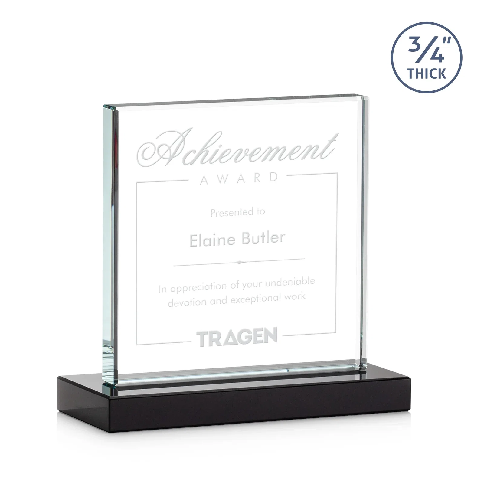 Promotional Jade Glass Square Award With Continuous Matching Base for service anniversary gifts
