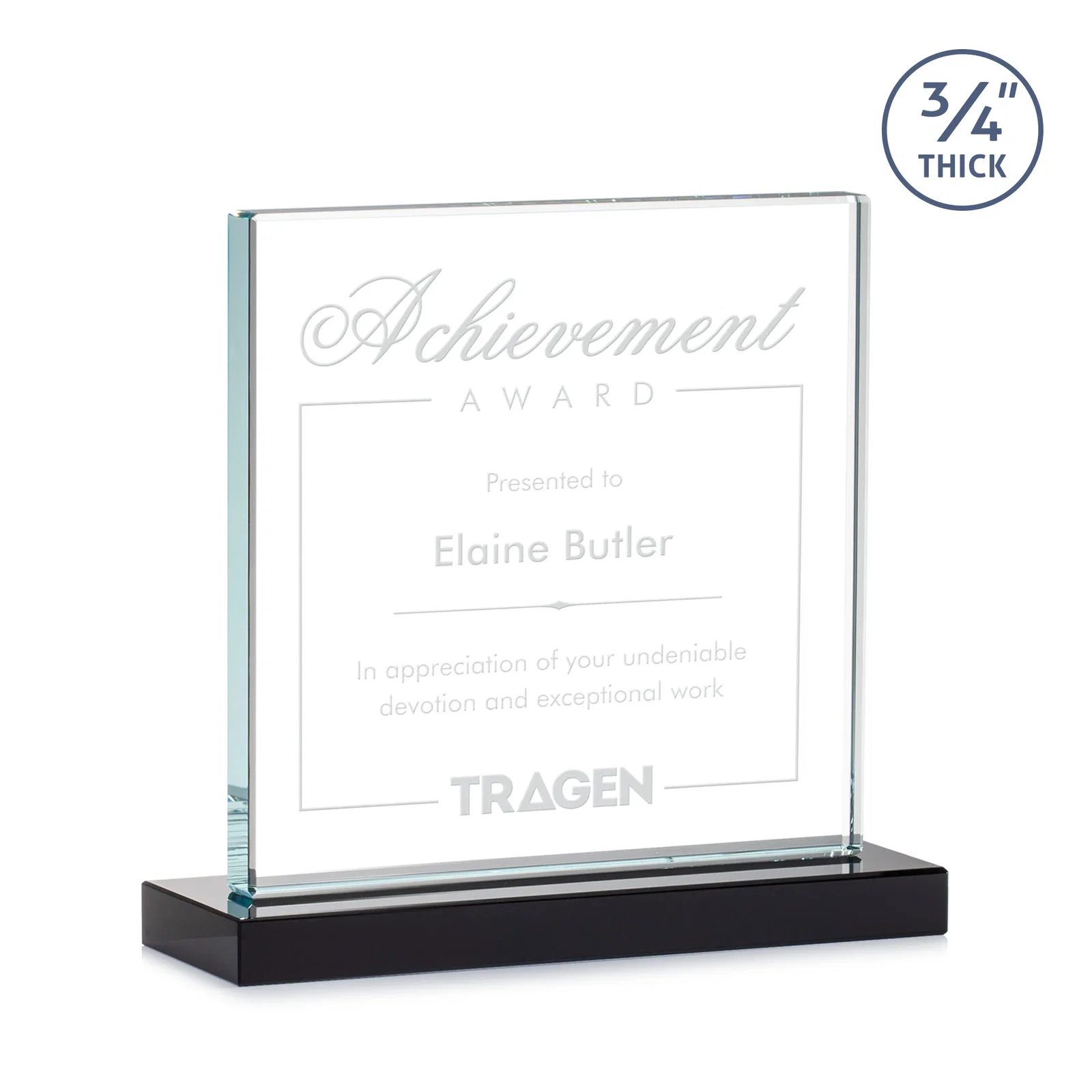 Promotional Jade Glass Square Award With Continuous Matching Base for sales achievement awards