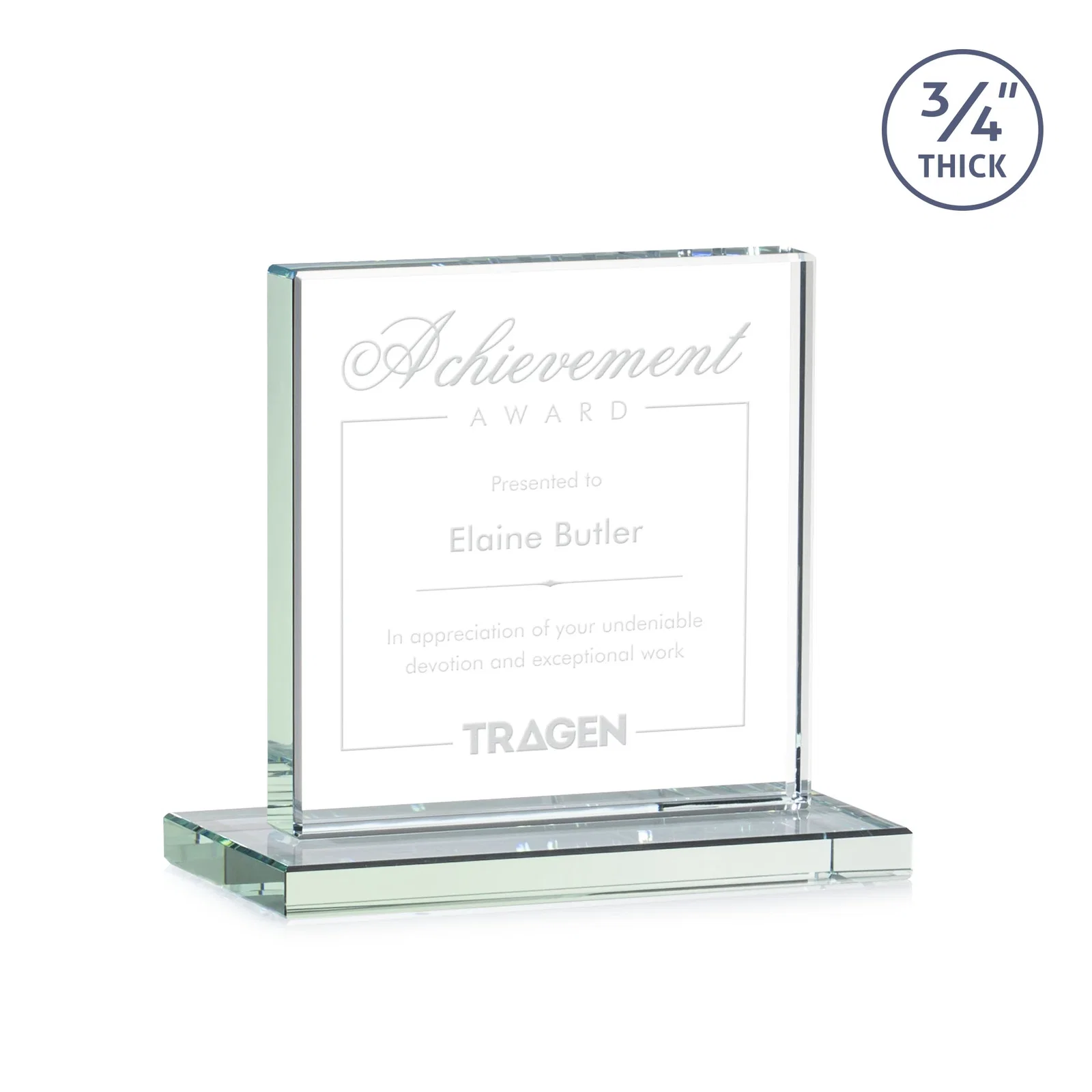 Custom Jade Glass Square Award With Continuous Matching Base for service anniversary gifts