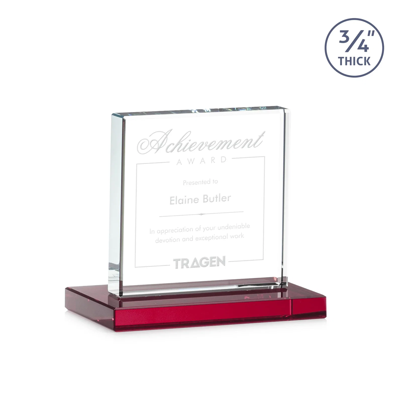 Branded Jade Glass Square Award With Continuous Matching Base for employee recognition