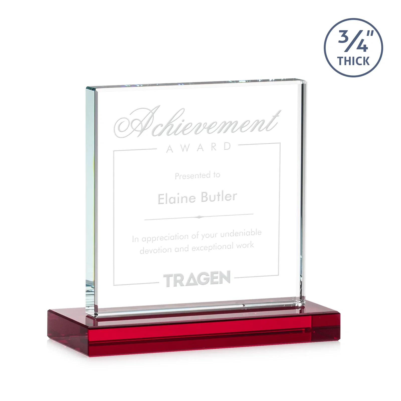 Branded Jade Glass Square Award With Continuous Matching Base for service anniversary gifts