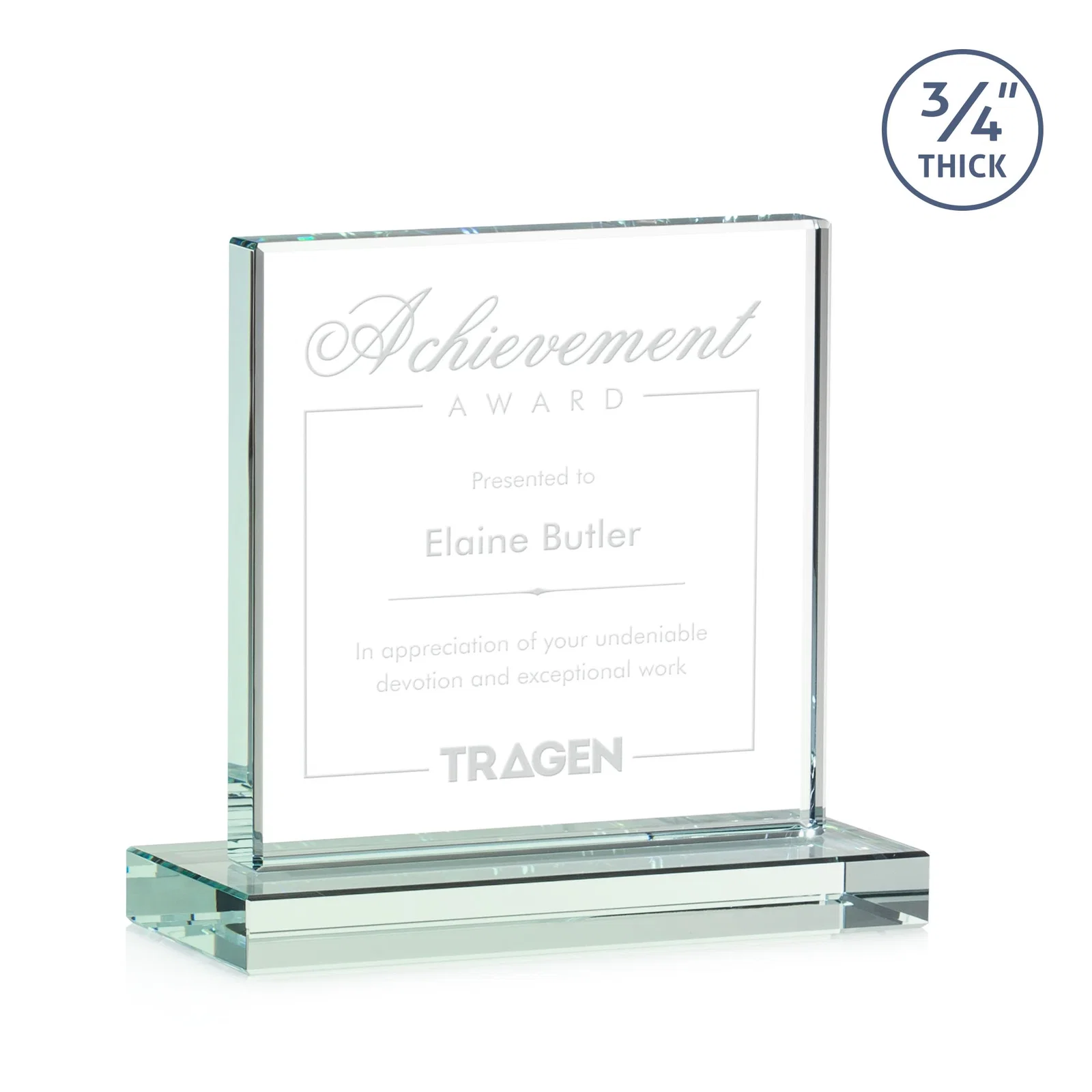 Custom Jade Glass Square Award With Continuous Matching Base for sales achievement awards