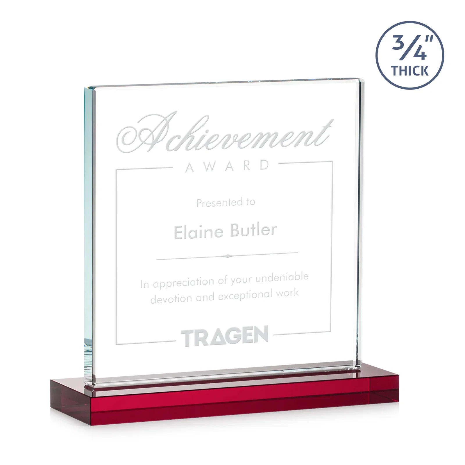 Branded Jade Glass Square Award With Continuous Matching Base for retirement presentations