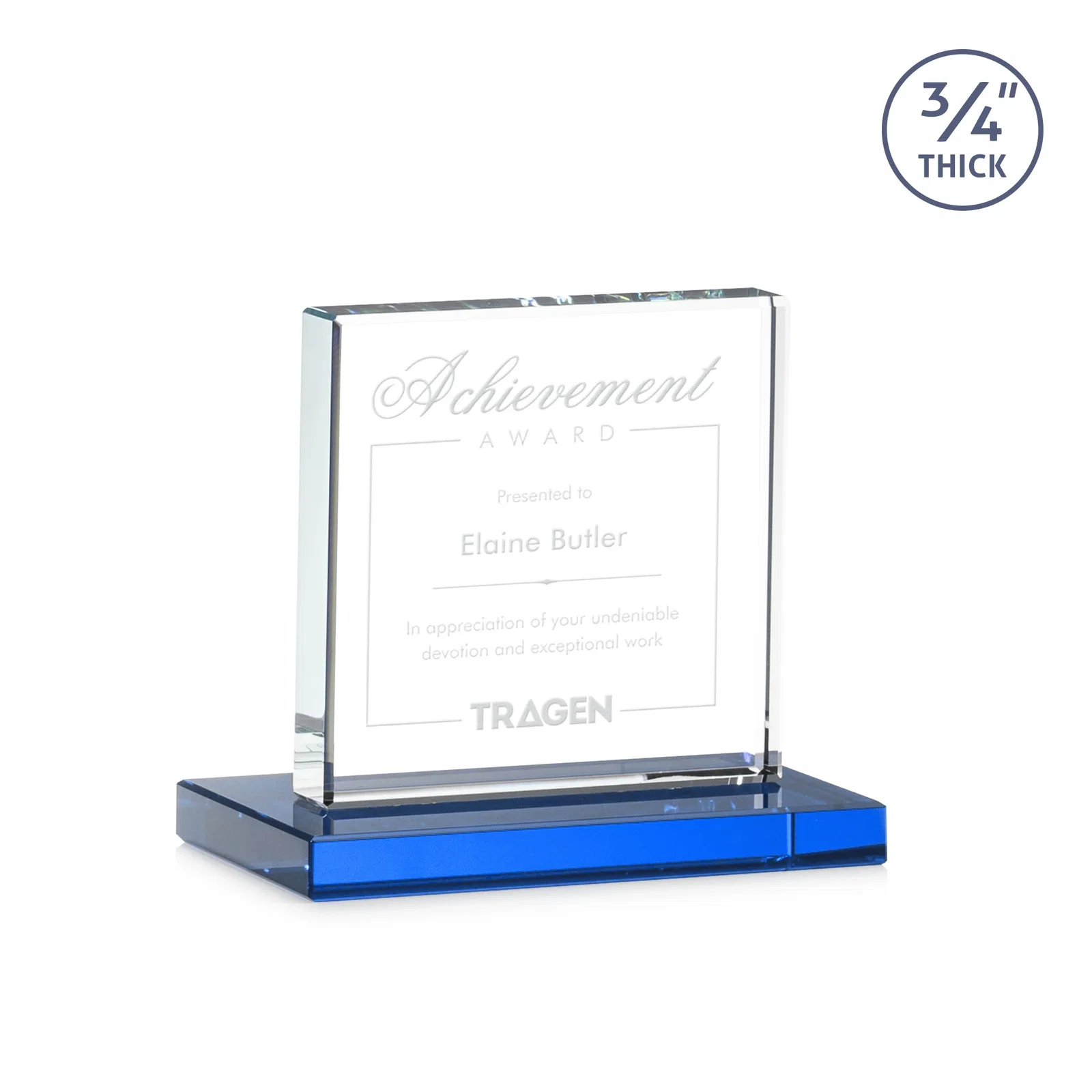 Branded Jade Glass Square Award With Continuous Matching Base for donor appreciation