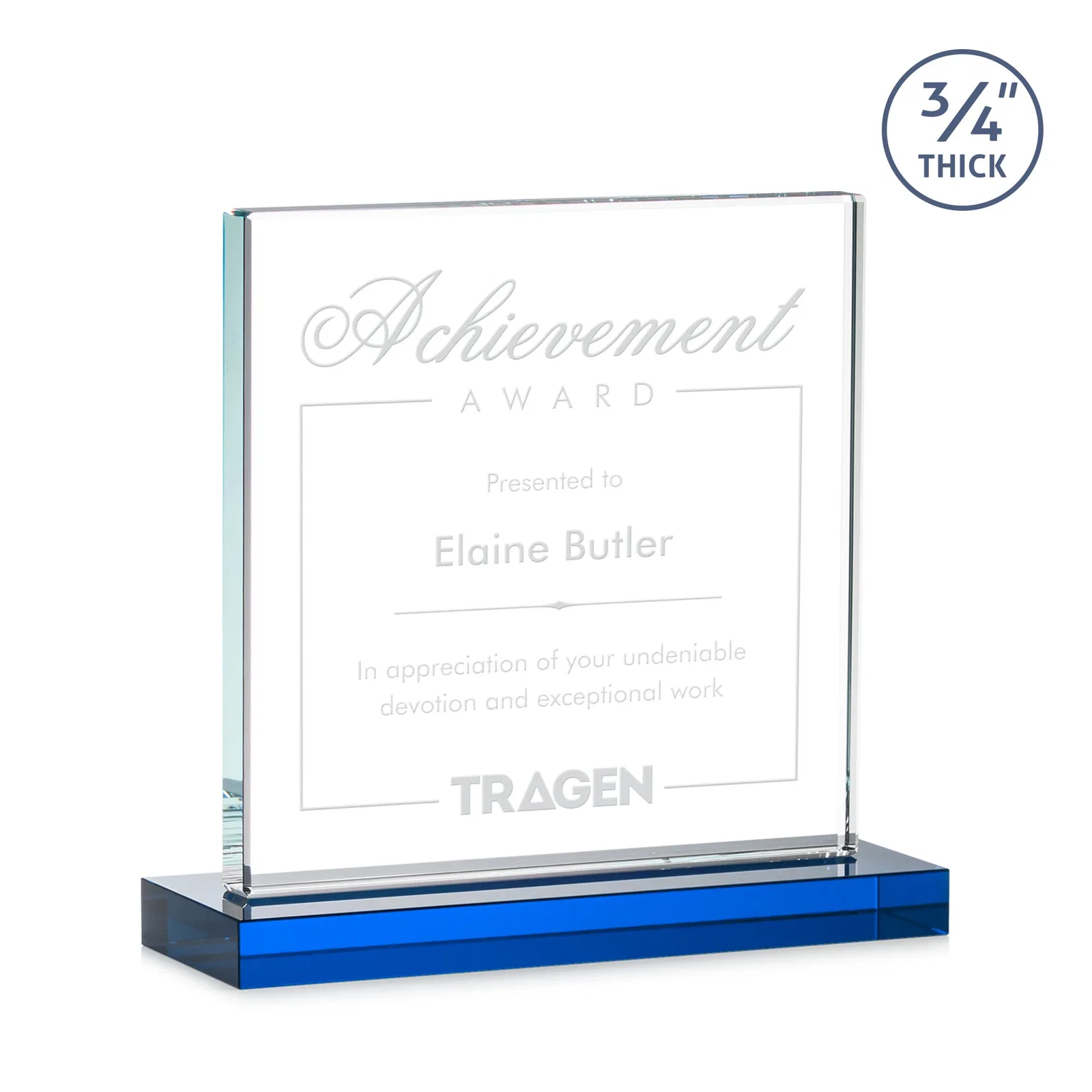 Branded Jade Glass Square Award With Continuous Matching Base for volunteer appreciation